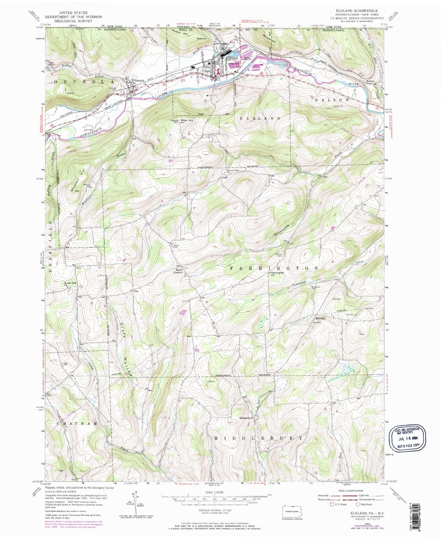 Classic USGS Elkland Pennsylvania 7.5'x7.5' Topo Map Image
