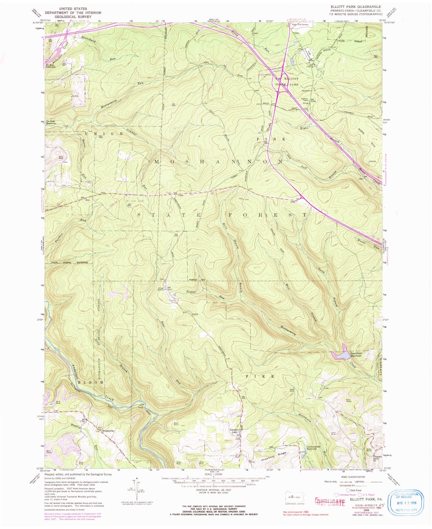 Classic USGS Elliott Park Pennsylvania 7.5'x7.5' Topo Map Image