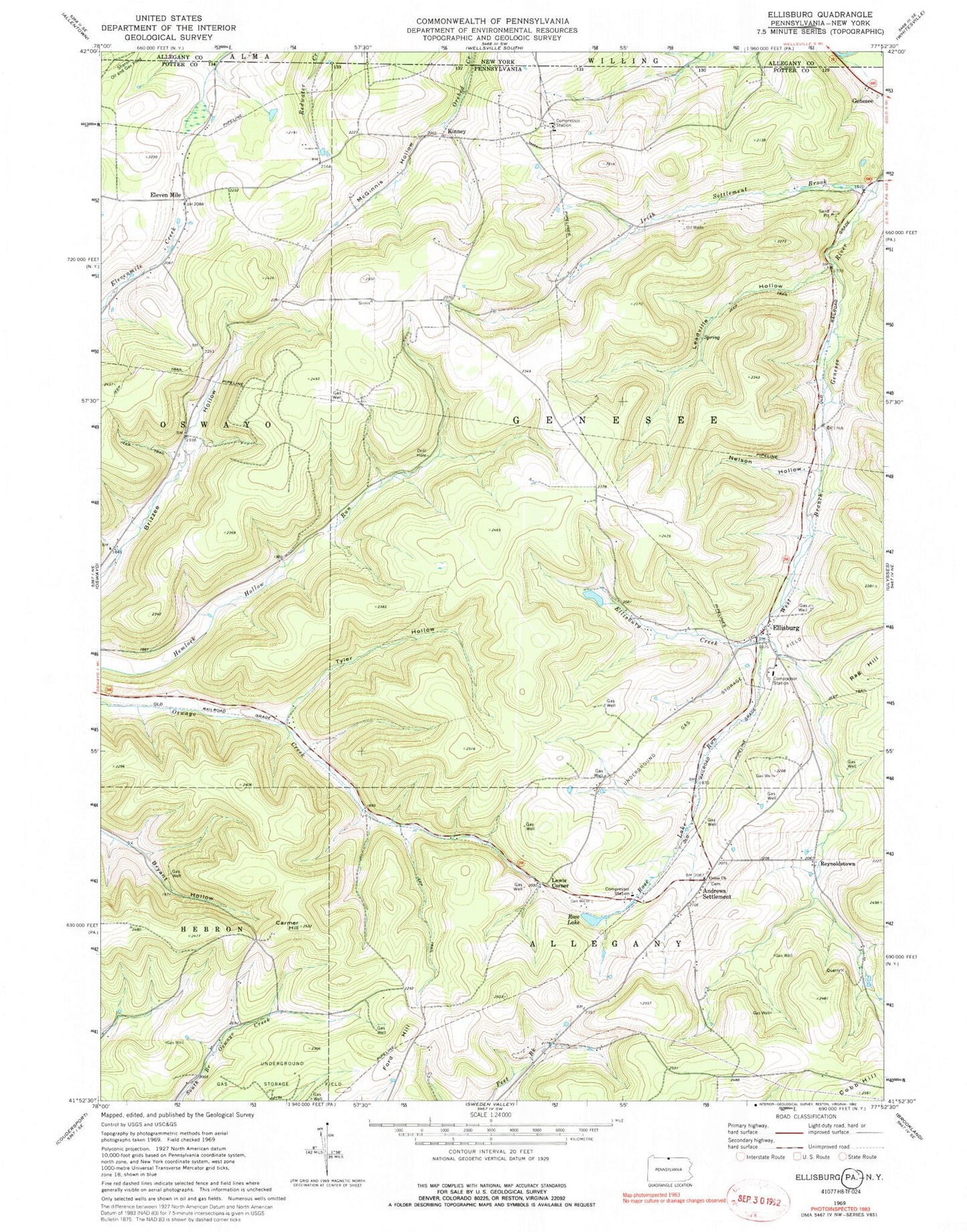 Classic USGS Ellisburg Pennsylvania 7.5'x7.5' Topo Map Image