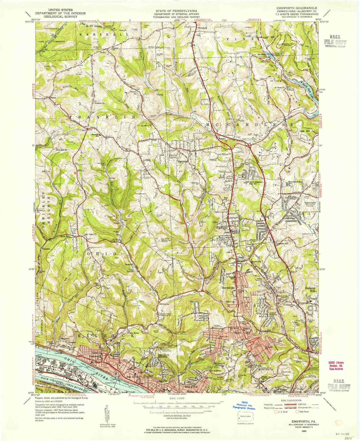 Classic USGS Emsworth Pennsylvania 7.5'x7.5' Topo Map Image