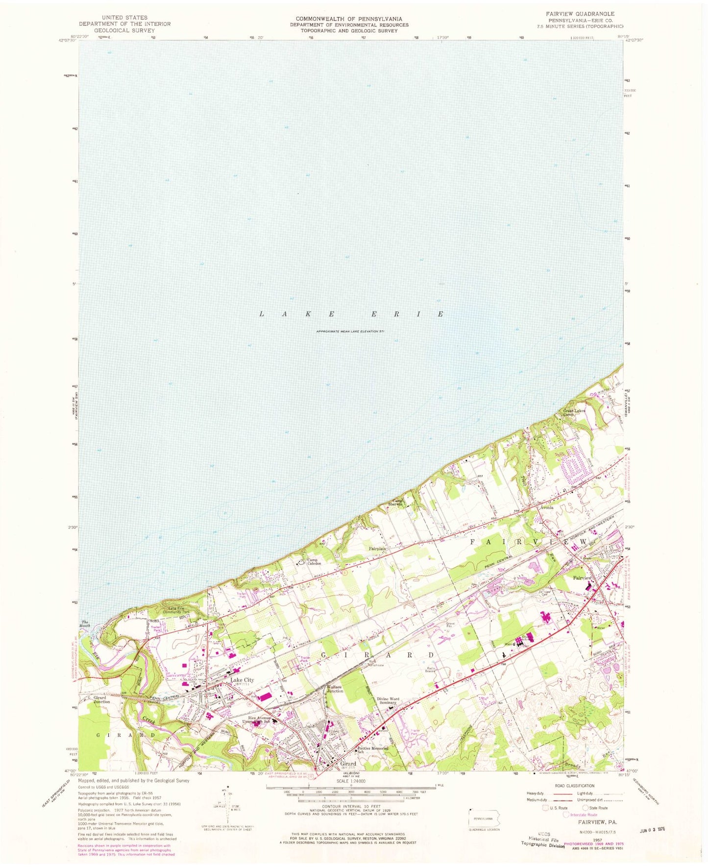 Classic USGS Fairview Pennsylvania 7.5'x7.5' Topo Map Image