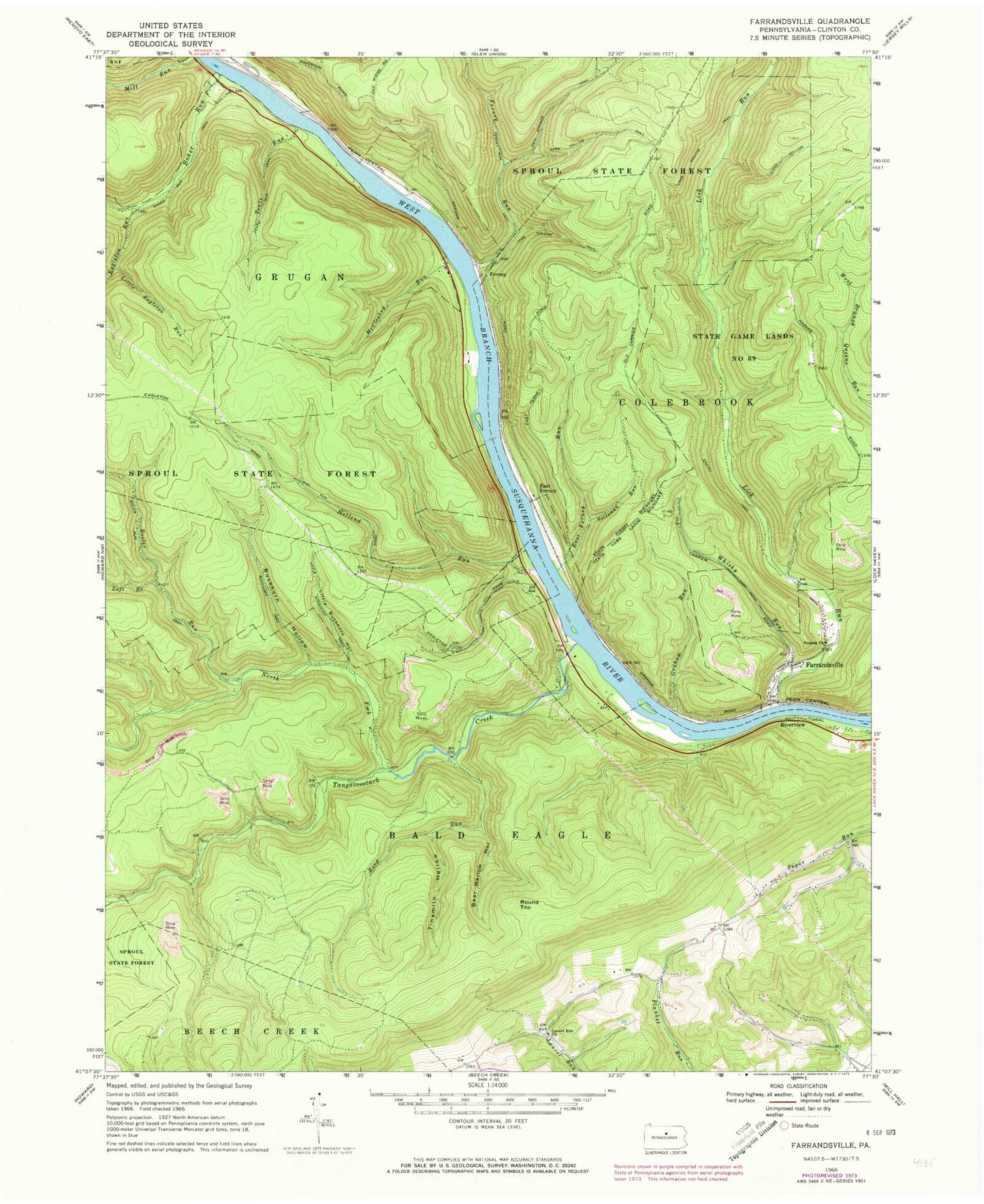 Classic USGS Farrandsville Pennsylvania 7.5'x7.5' Topo Map Image