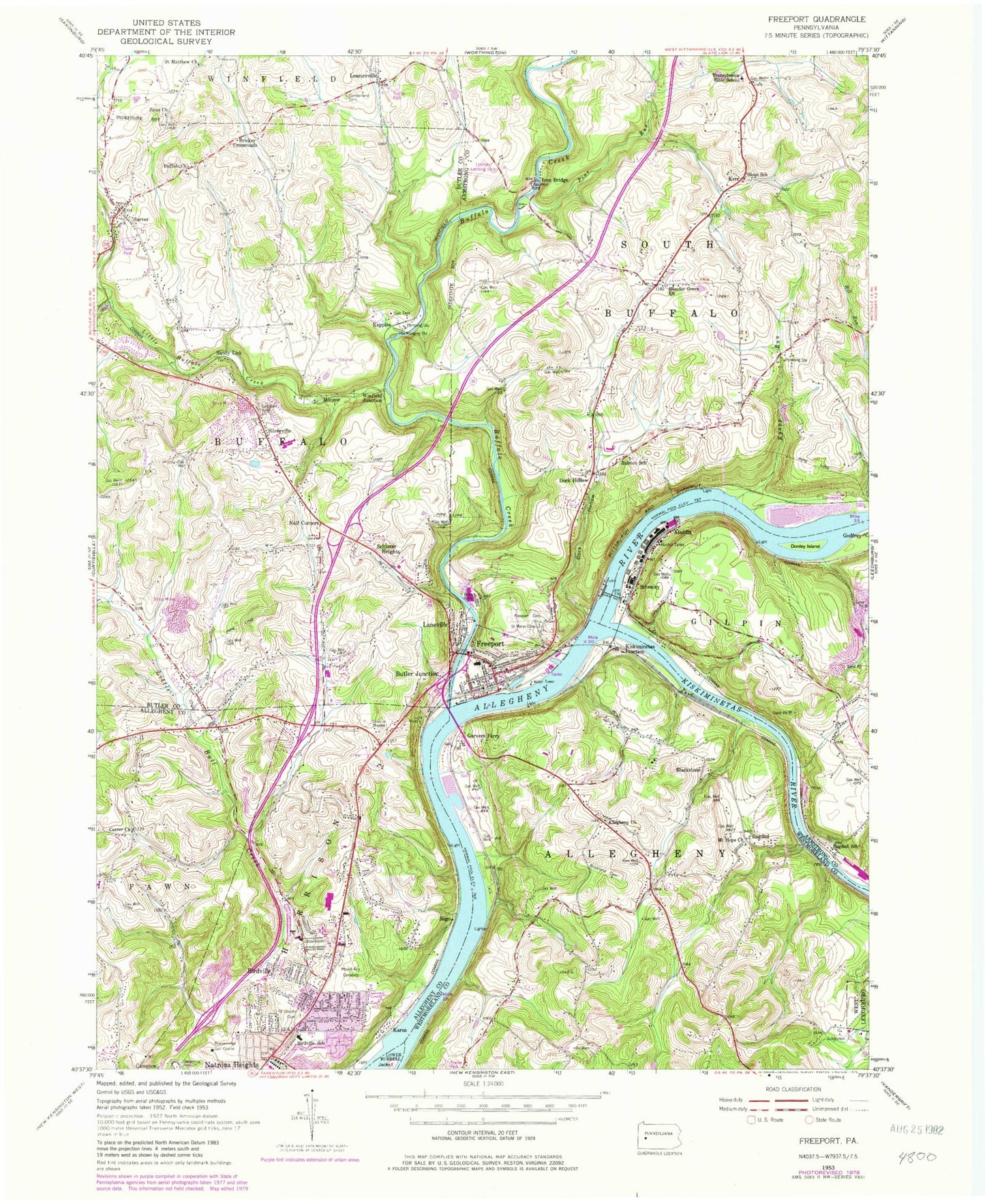 Classic USGS Freeport Pennsylvania 7.5'x7.5' Topo Map Image