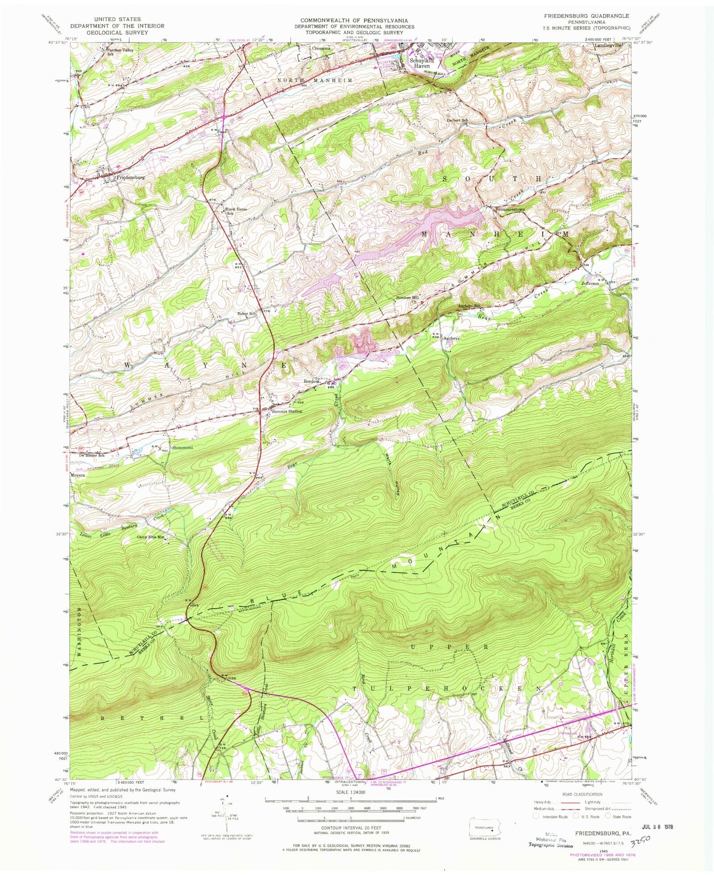 Classic USGS Friedensburg Pennsylvania 7.5'x7.5' Topo Map Image