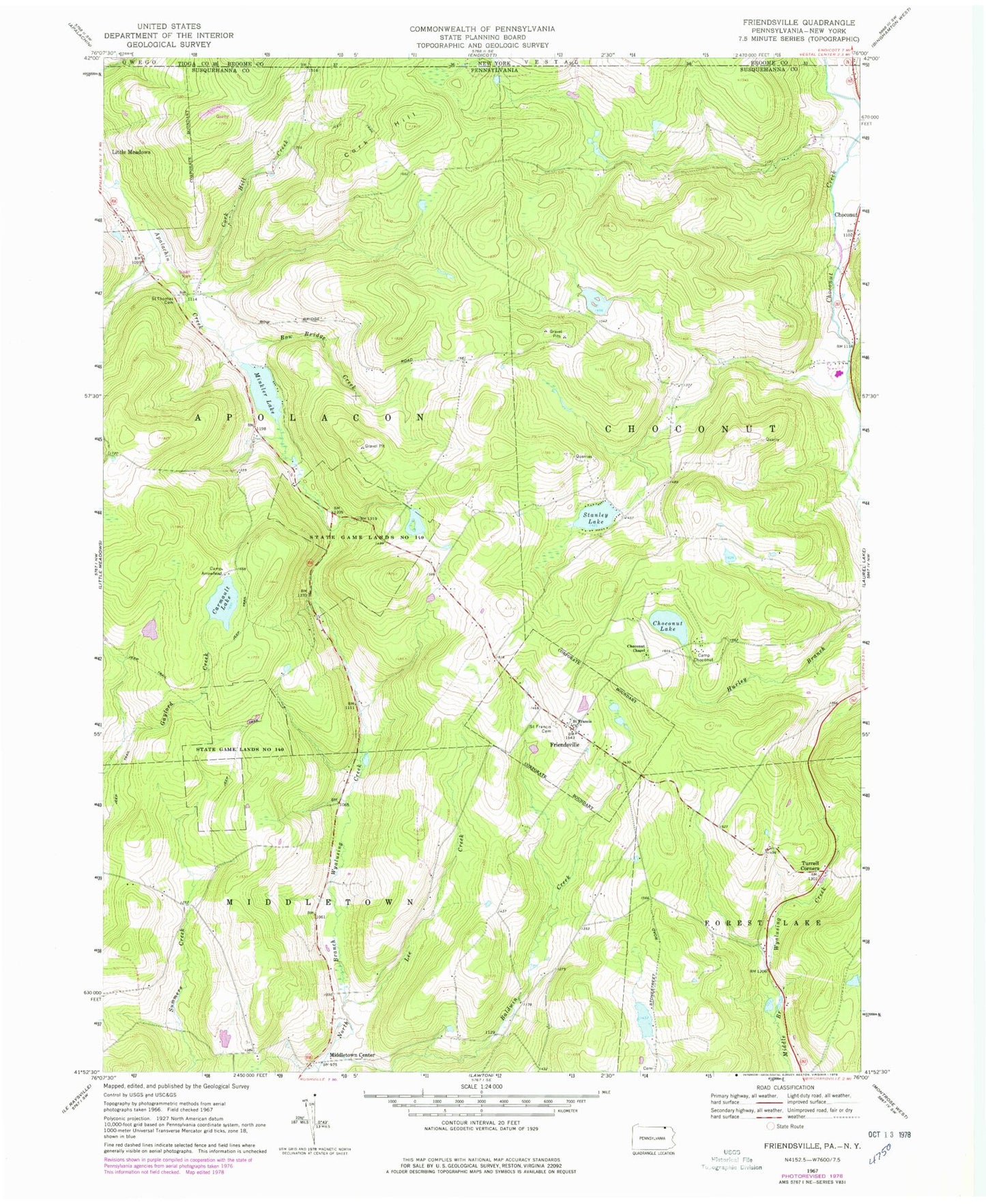 Classic USGS Friendsville Pennsylvania 7.5'x7.5' Topo Map Image