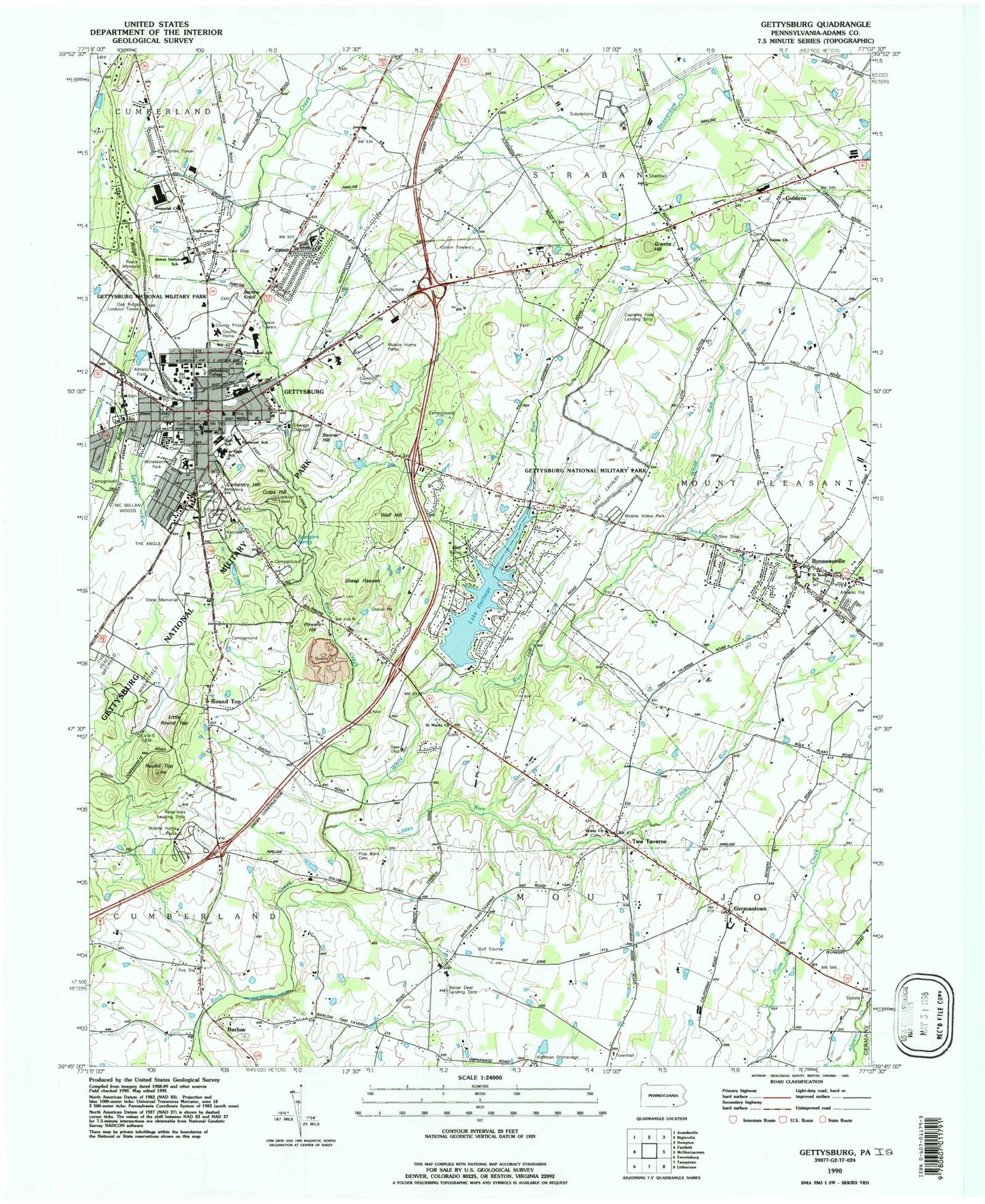 USGS Classic Gettysburg Pennsylvania 7.5'x7.5' Topo Map Image