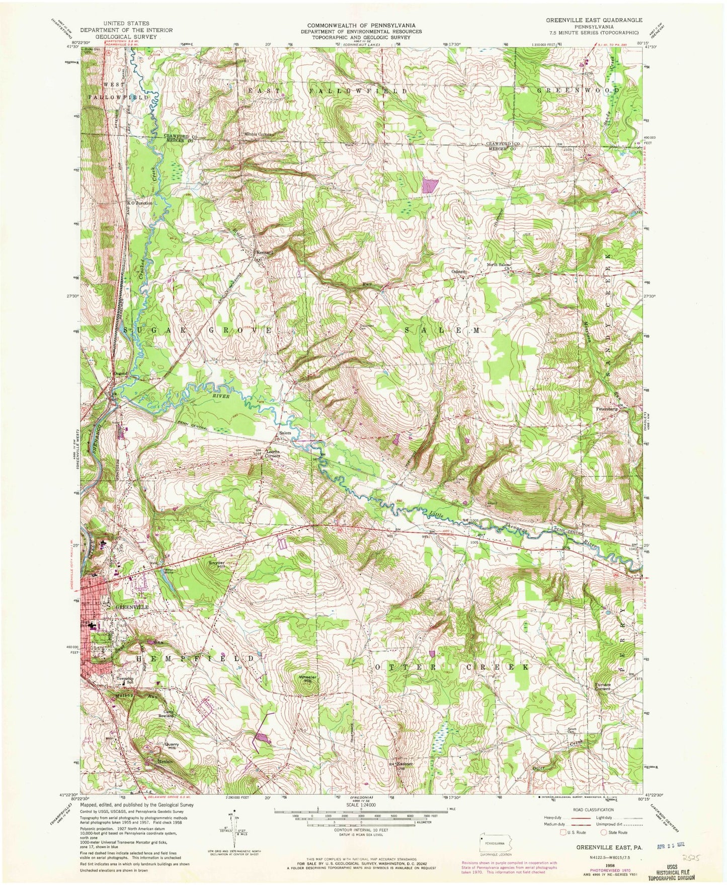 Classic USGS Greenville East Pennsylvania 7.5'x7.5' Topo Map Image