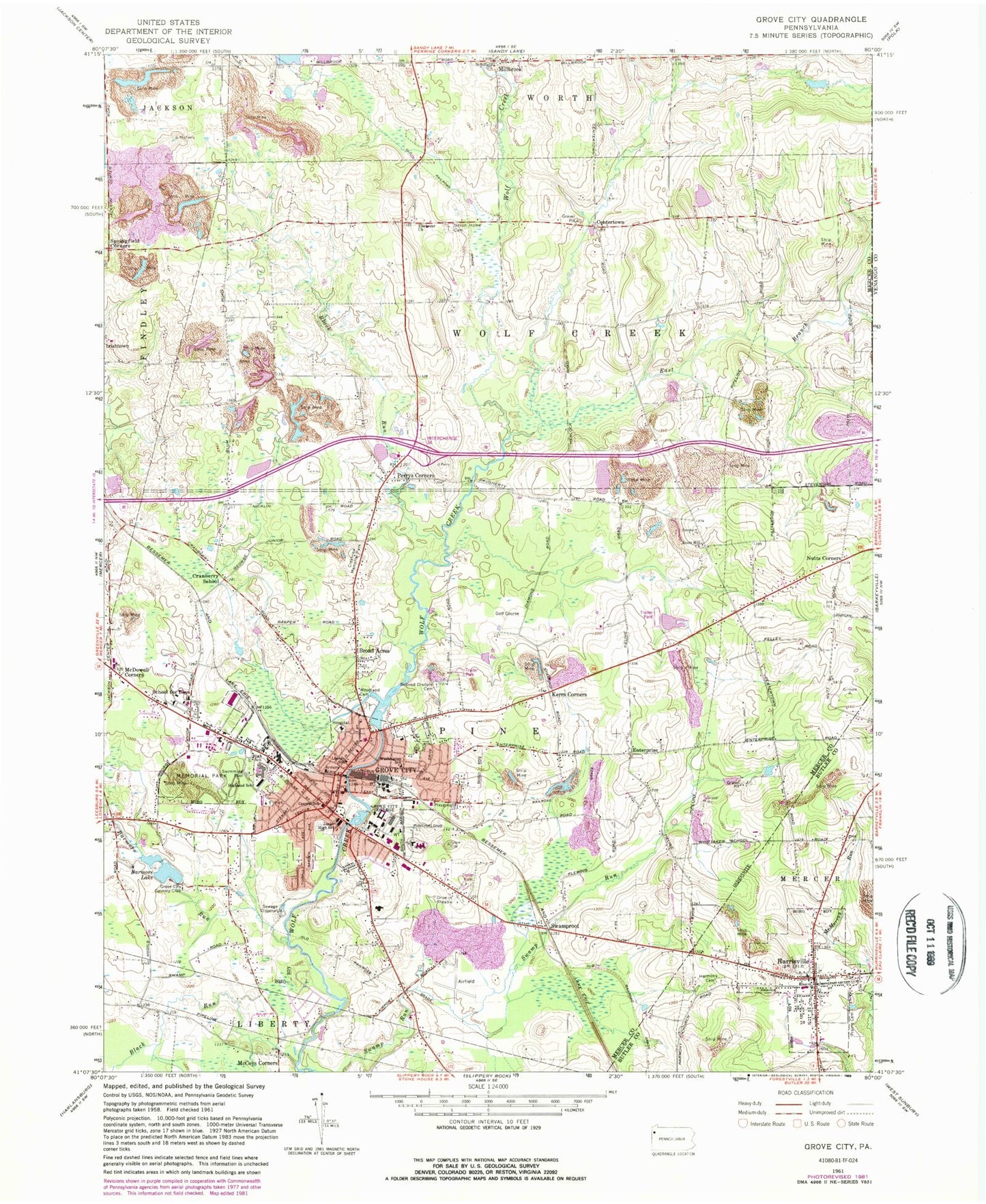 Classic USGS Grove City Pennsylvania 7.5'x7.5' Topo Map Image