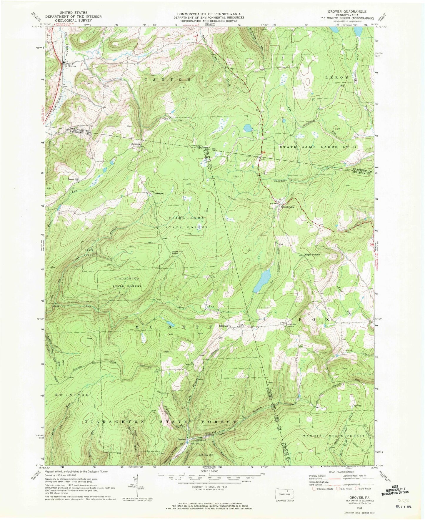 Classic USGS Grover Pennsylvania 7.5'x7.5' Topo Map Image