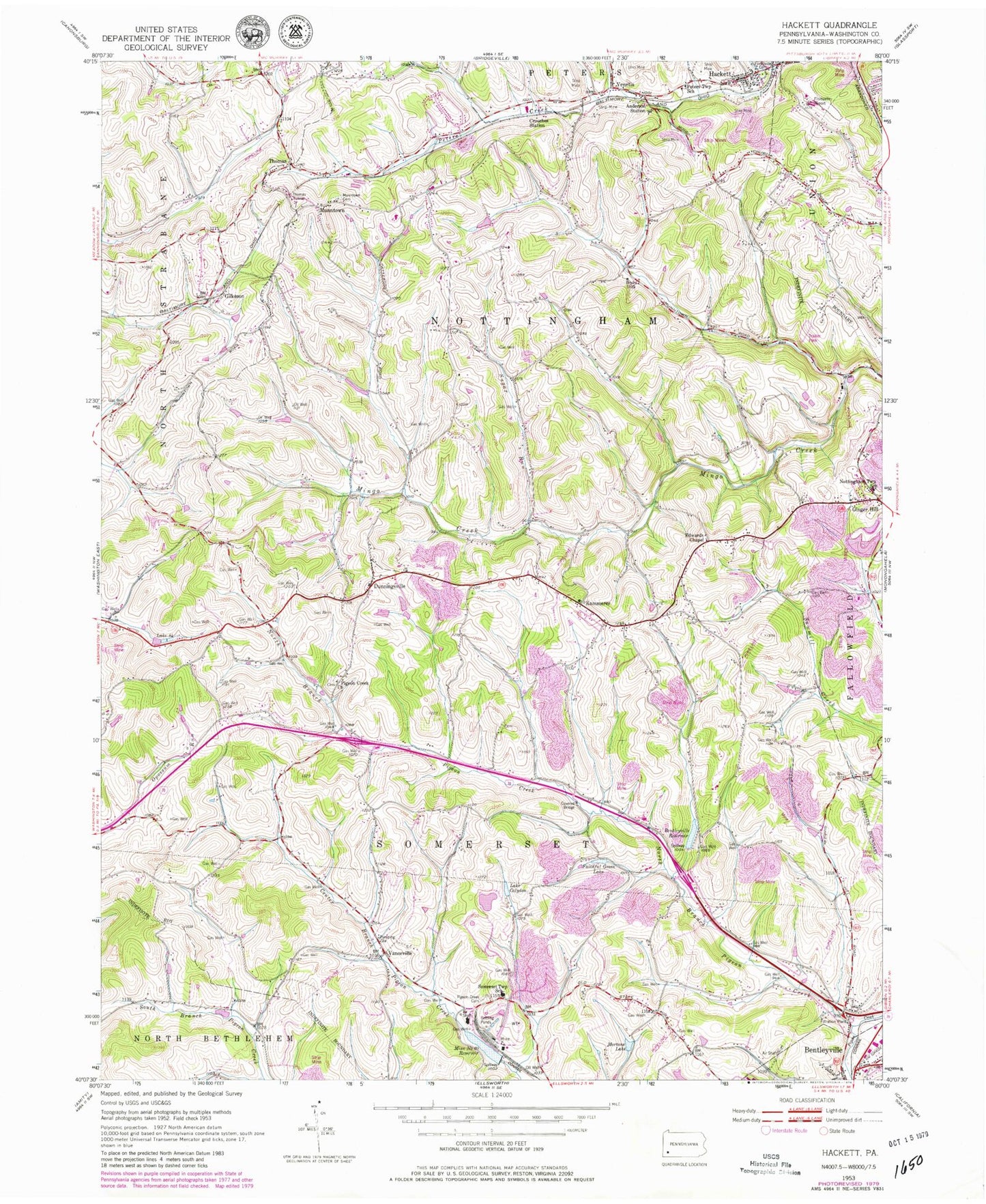 Classic USGS Hackett Pennsylvania 7.5'x7.5' Topo Map Image