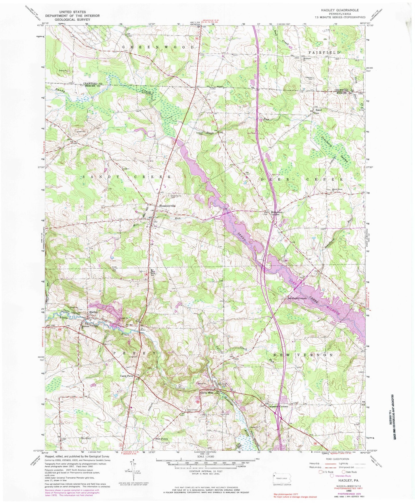 Classic USGS Hadley Pennsylvania 7.5'x7.5' Topo Map Image