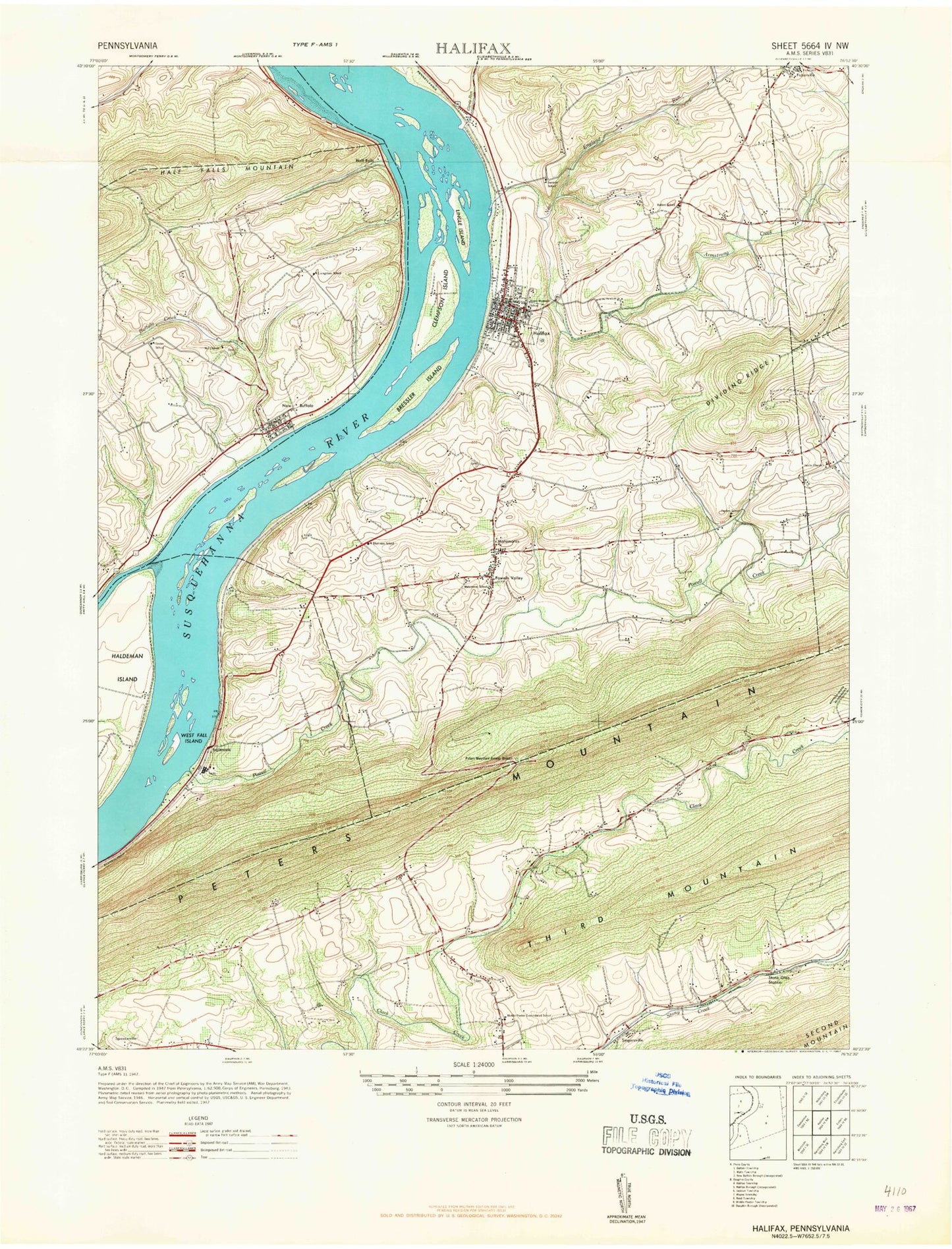 Classic USGS Halifax Pennsylvania 7.5'x7.5' Topo Map Image
