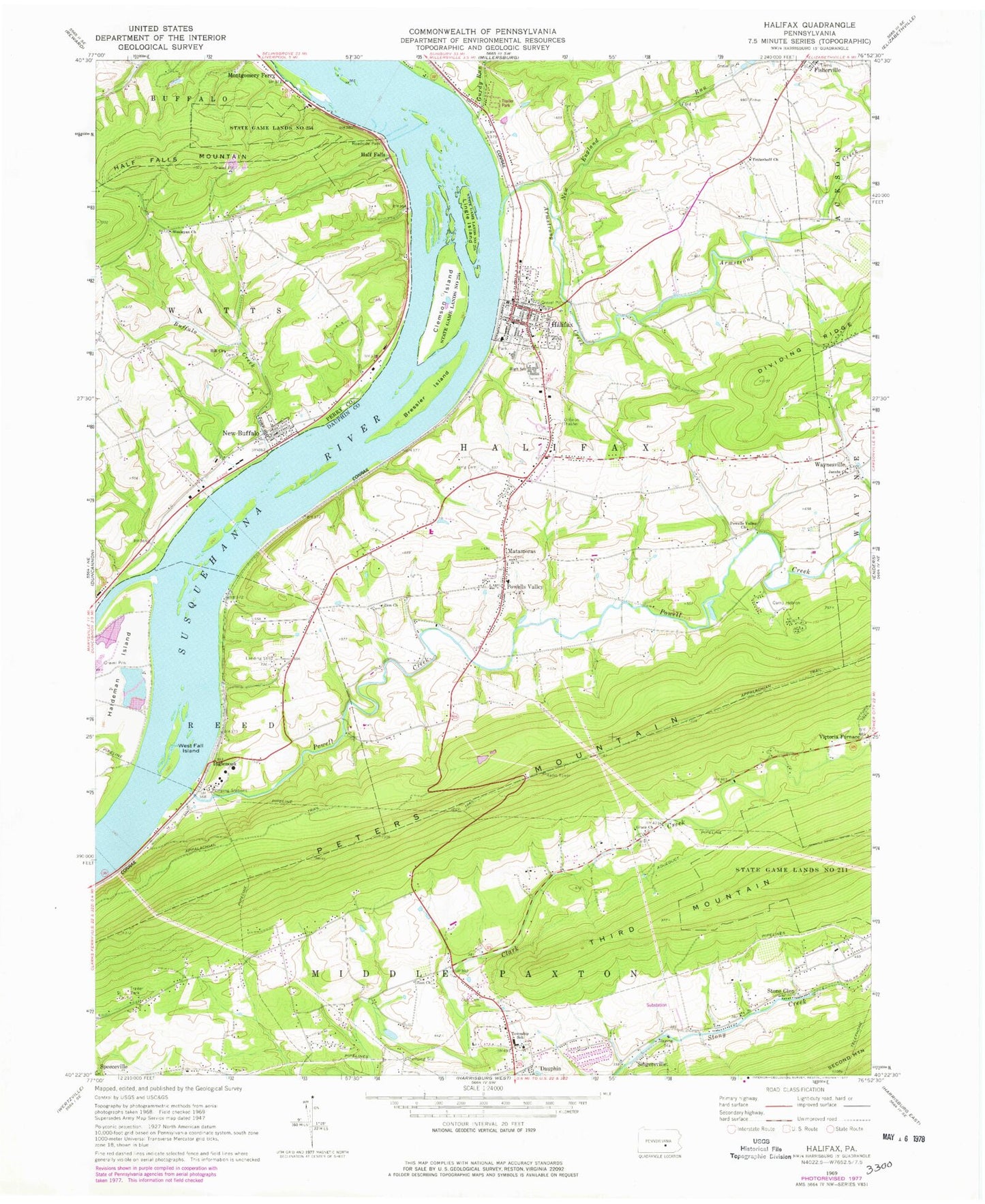 Classic USGS Halifax Pennsylvania 7.5'x7.5' Topo Map Image