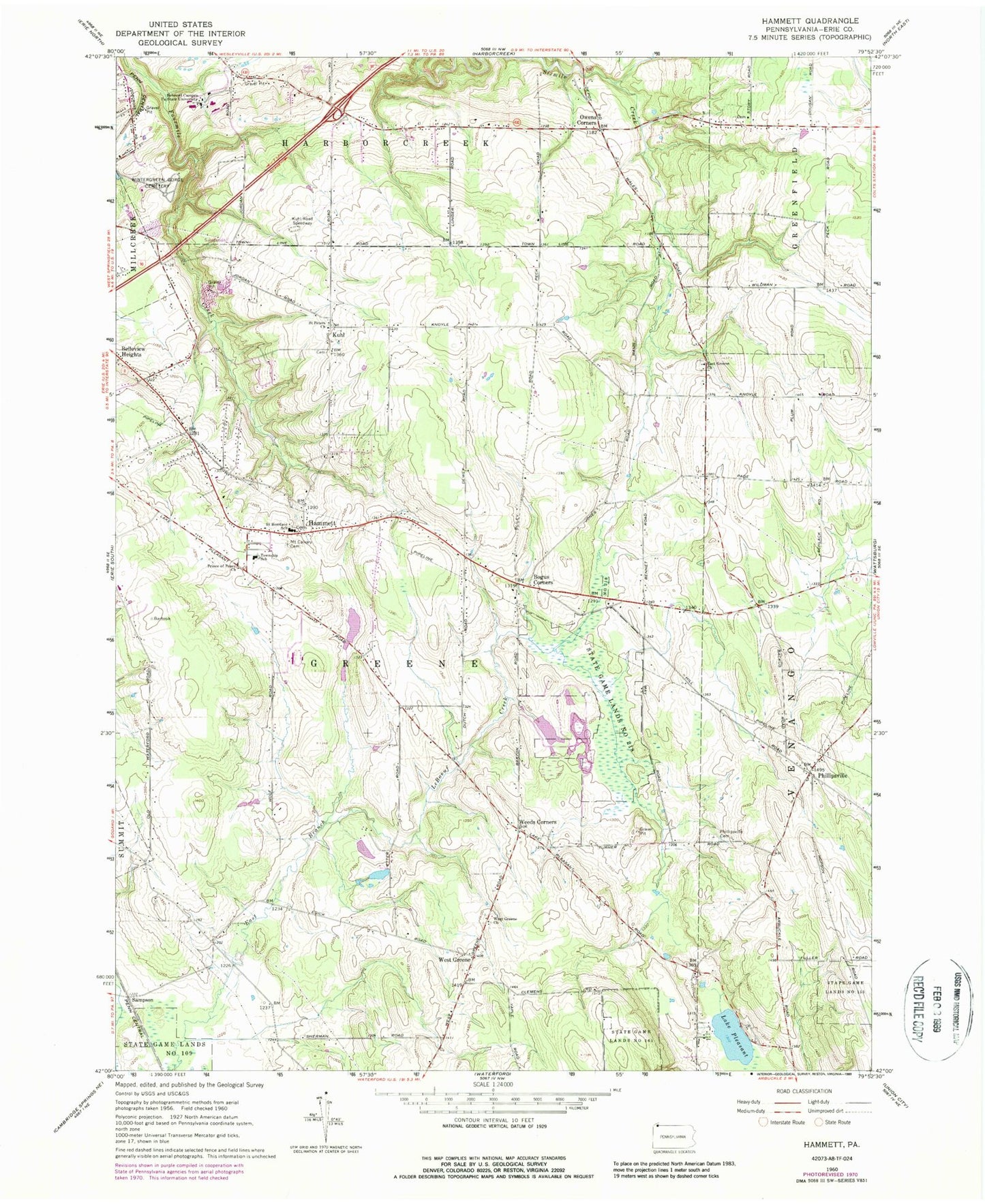 Classic USGS Hammett Pennsylvania 7.5'x7.5' Topo Map Image