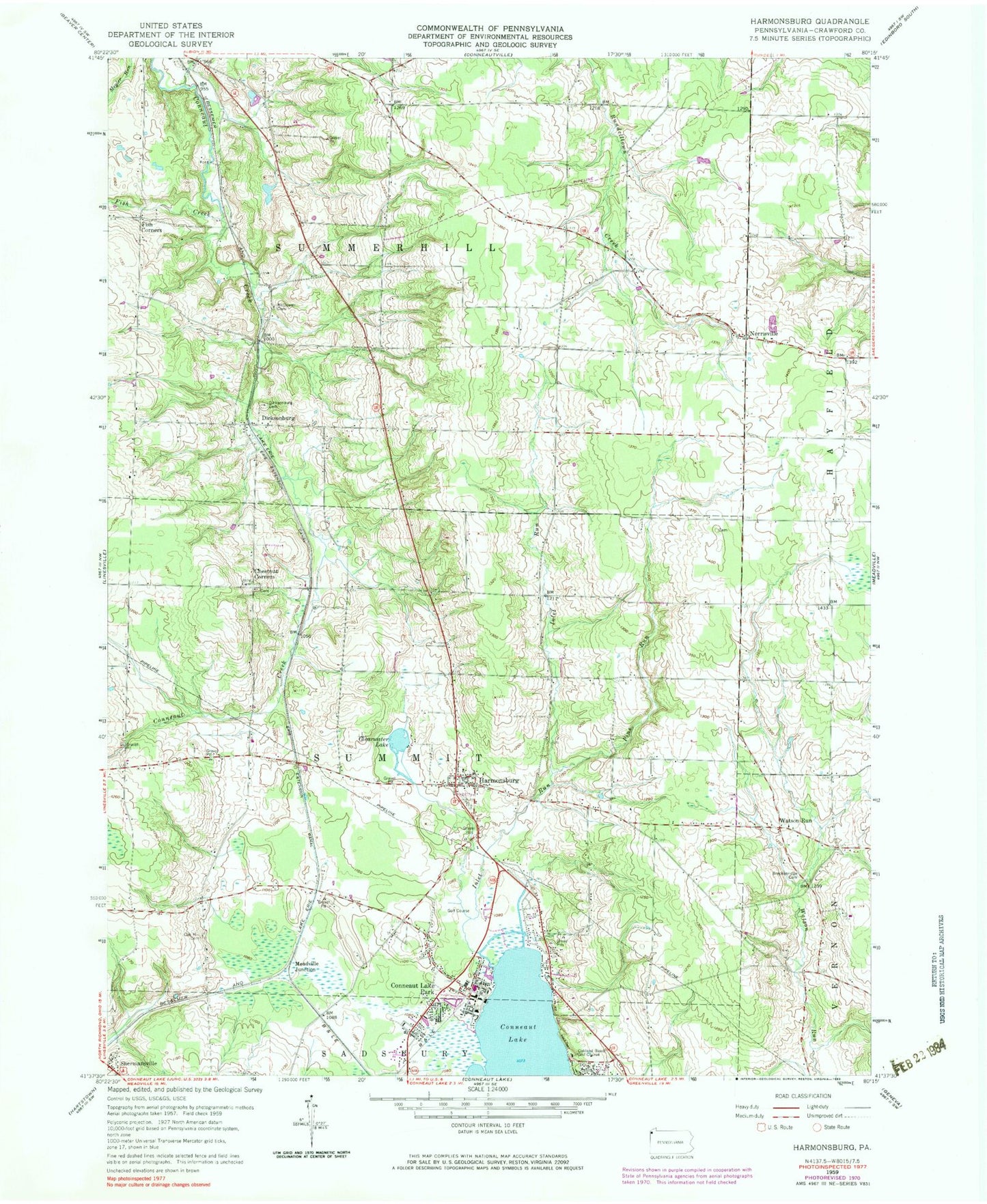 Classic USGS Harmonsburg Pennsylvania 7.5'x7.5' Topo Map Image