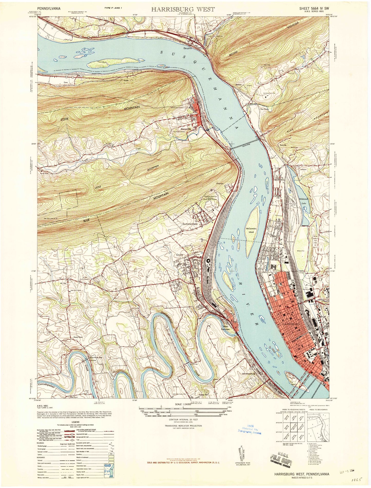 Classic USGS Harrisburg West Pennsylvania 7.5'x7.5' Topo Map Image