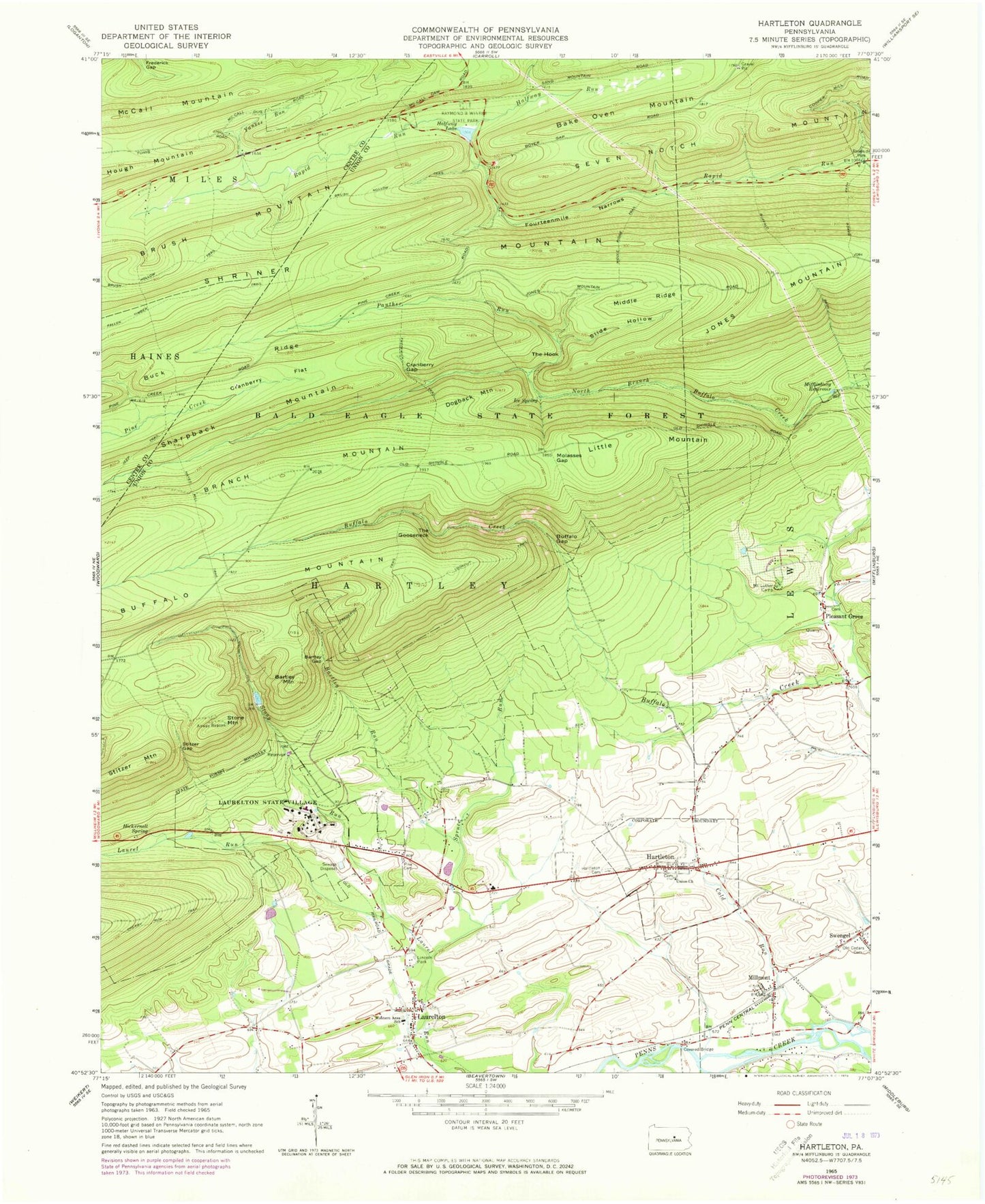 Classic USGS Hartleton Pennsylvania 7.5'x7.5' Topo Map Image