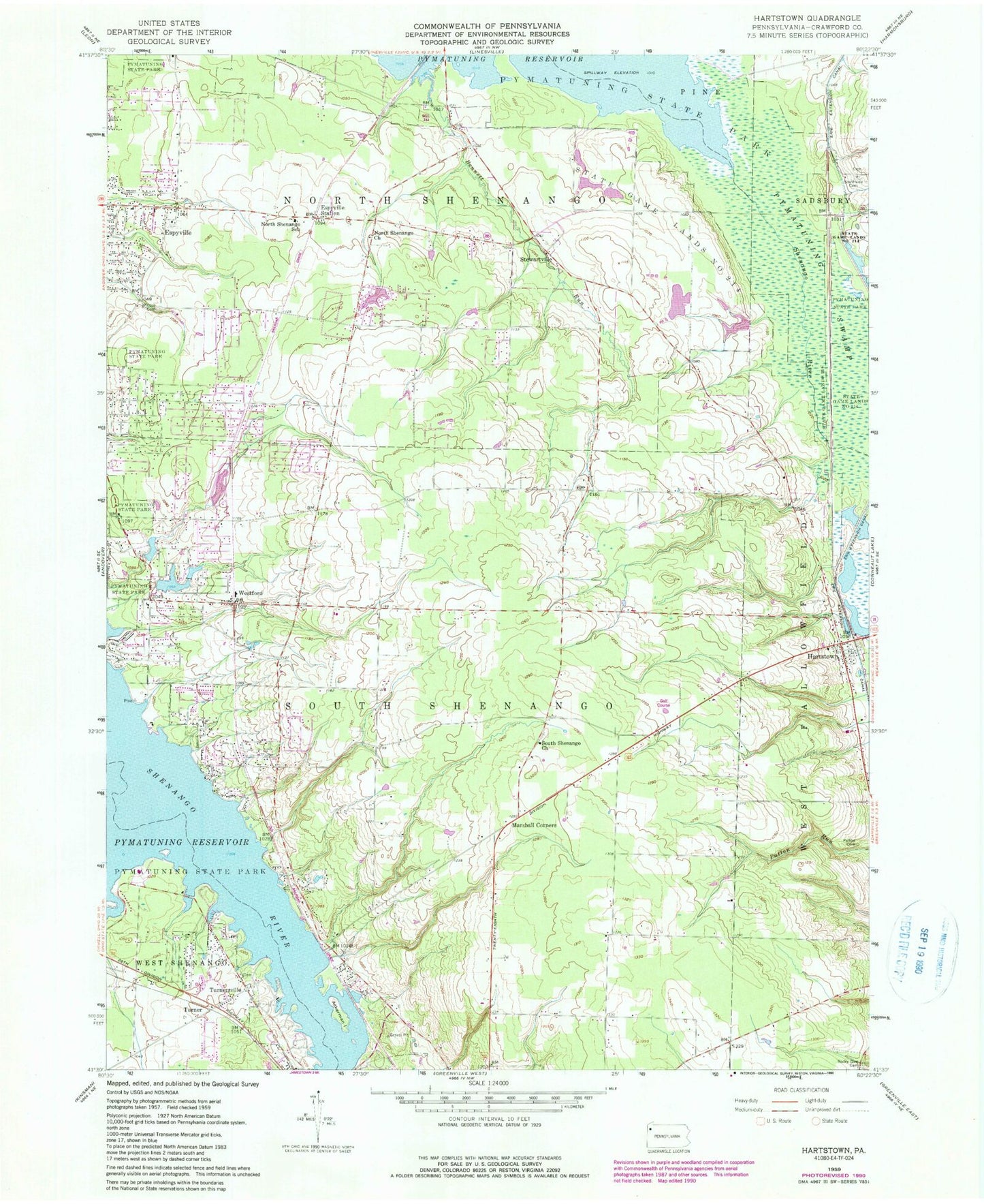 Classic USGS Hartstown Pennsylvania 7.5'x7.5' Topo Map Image