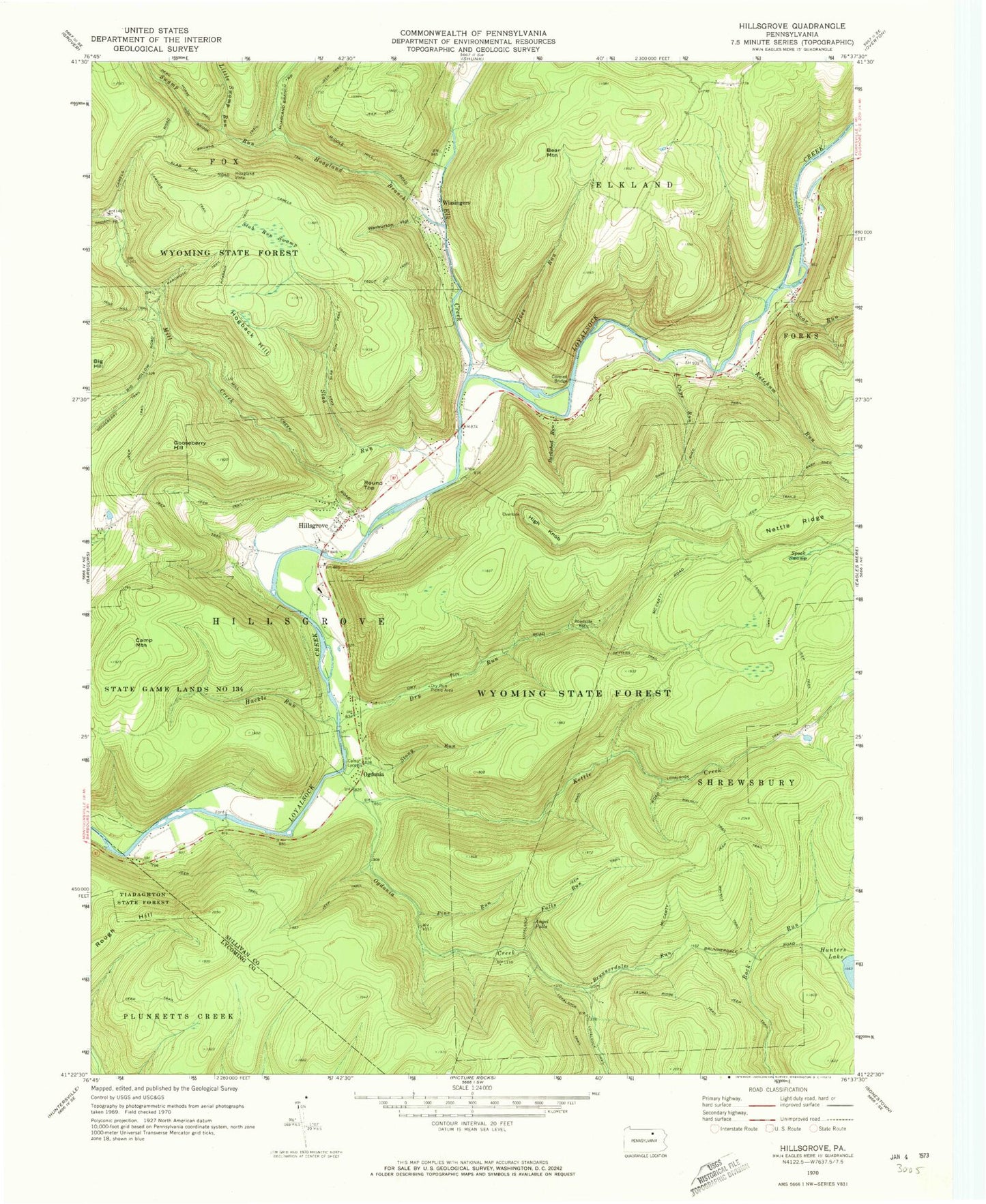 Classic USGS Hillsgrove Pennsylvania 7.5'x7.5' Topo Map Image