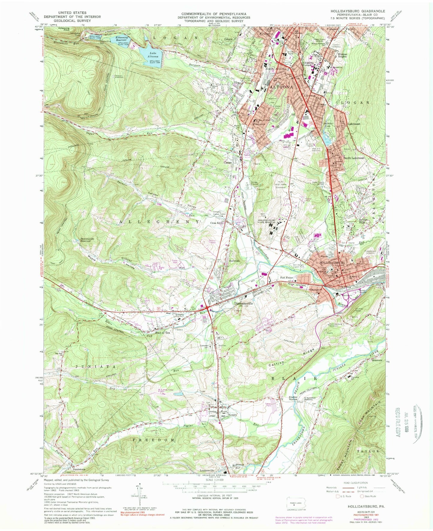 Classic USGS Hollidaysburg Pennsylvania 7.5'x7.5' Topo Map Image