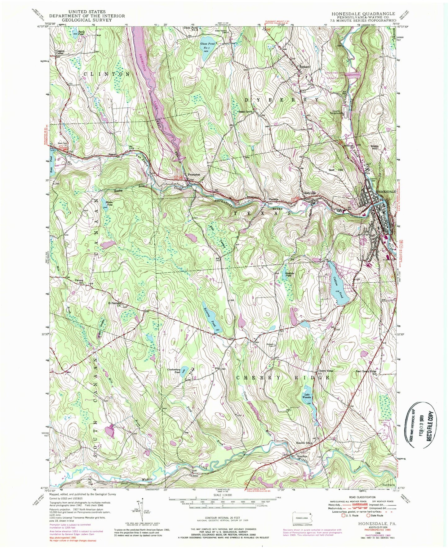 Classic USGS Honesdale Pennsylvania 7.5'x7.5' Topo Map Image