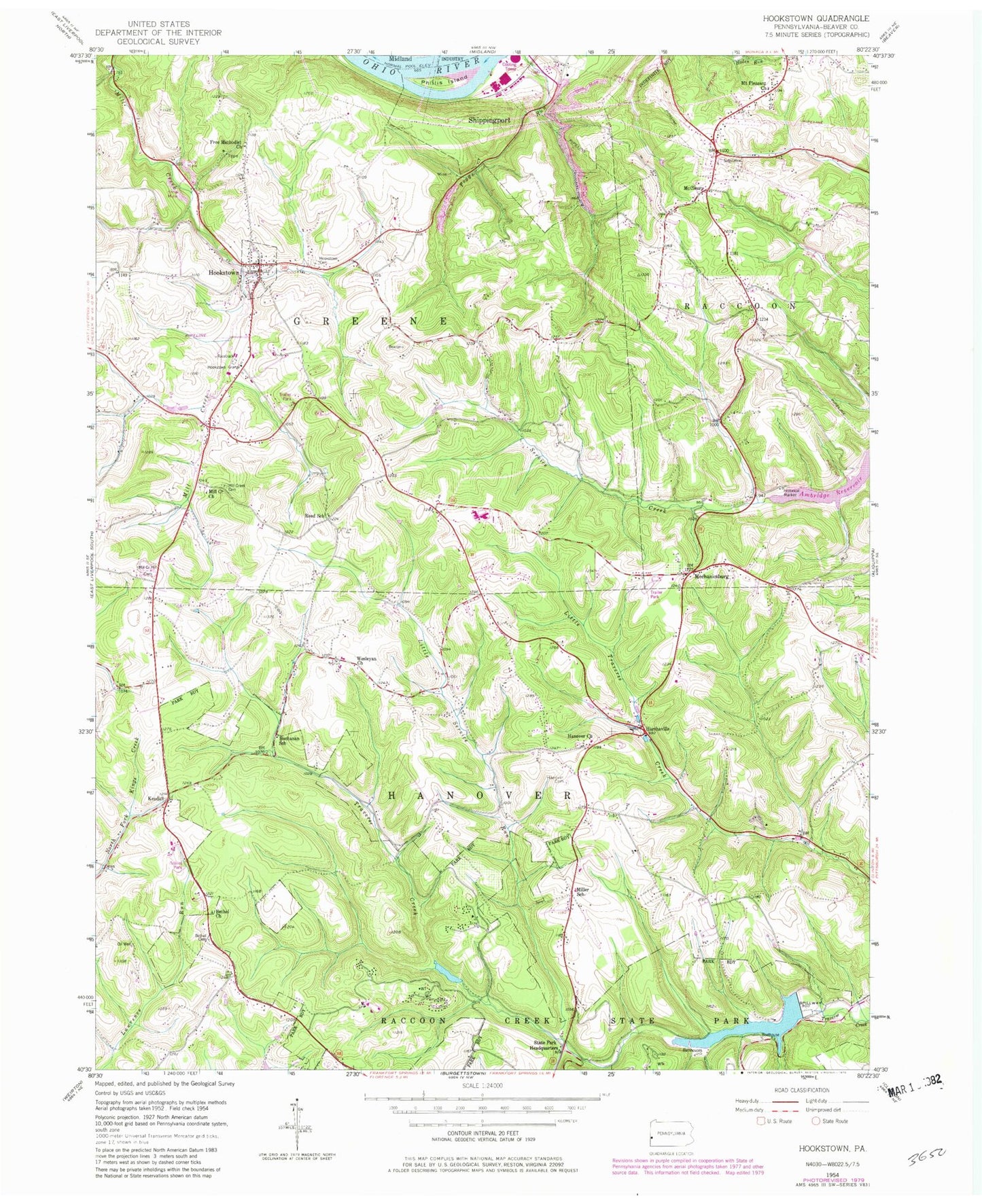 Classic USGS Hookstown Pennsylvania 7.5'x7.5' Topo Map Image