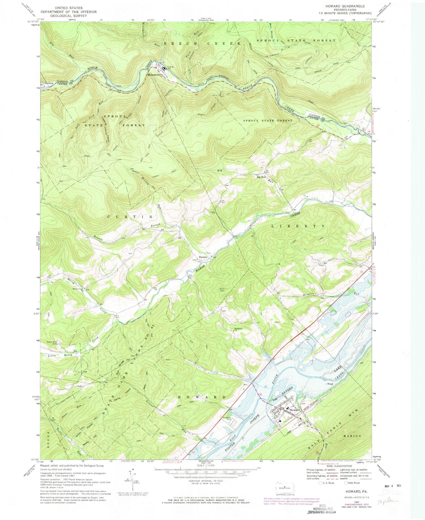 Classic USGS Howard Pennsylvania 7.5'x7.5' Topo Map Image
