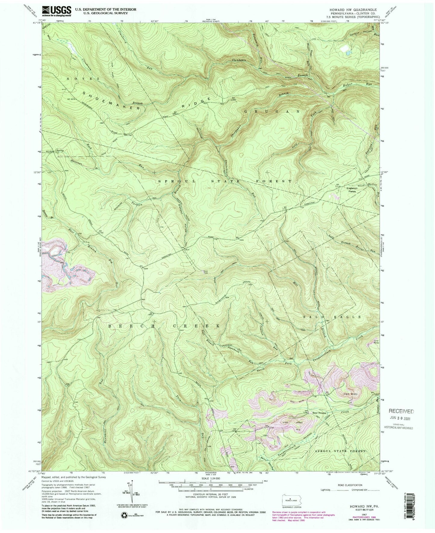 Classic USGS Howard NW Pennsylvania 7.5'x7.5' Topo Map Image