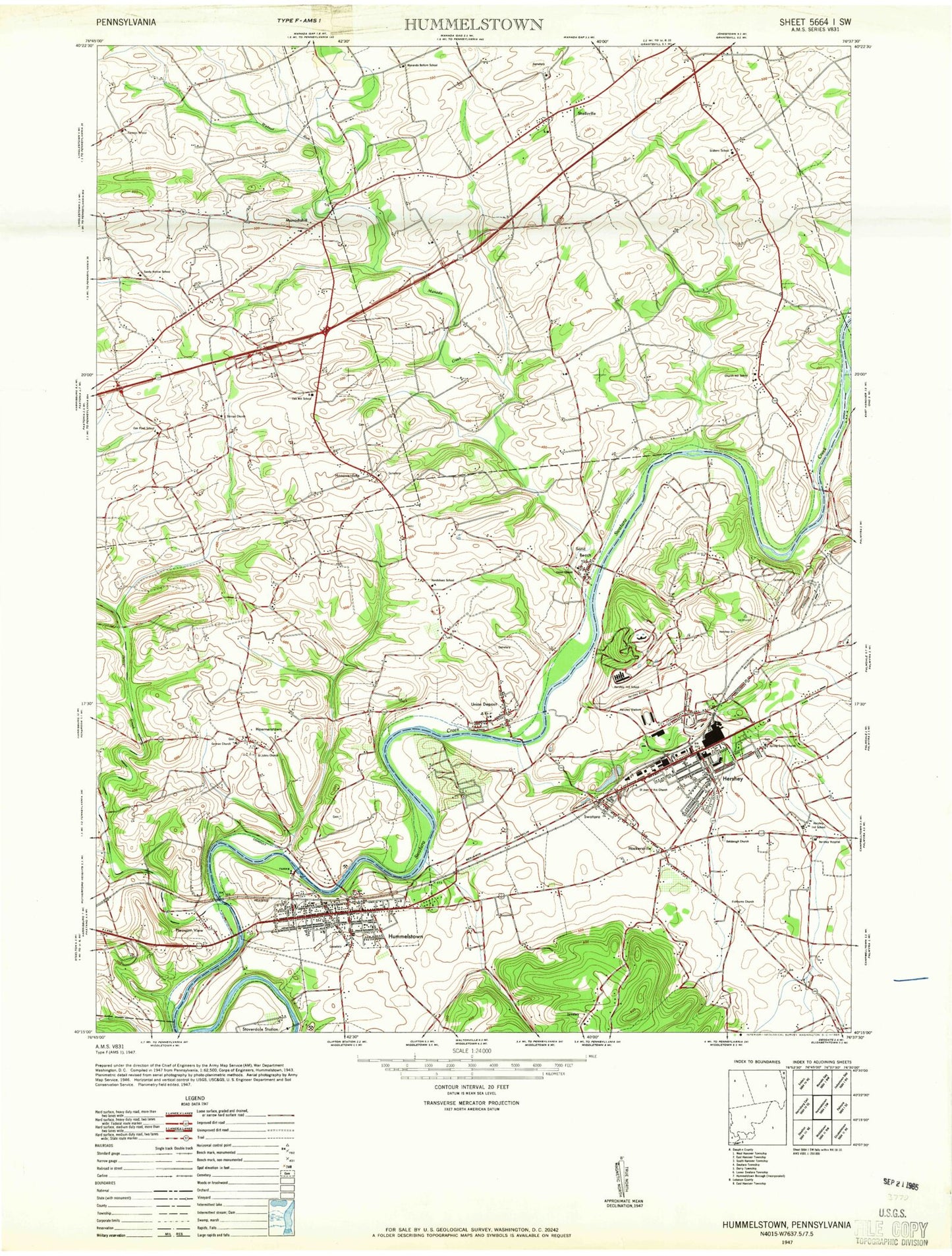 Classic USGS Hershey Pennsylvania 7.5'x7.5' Topo Map Image