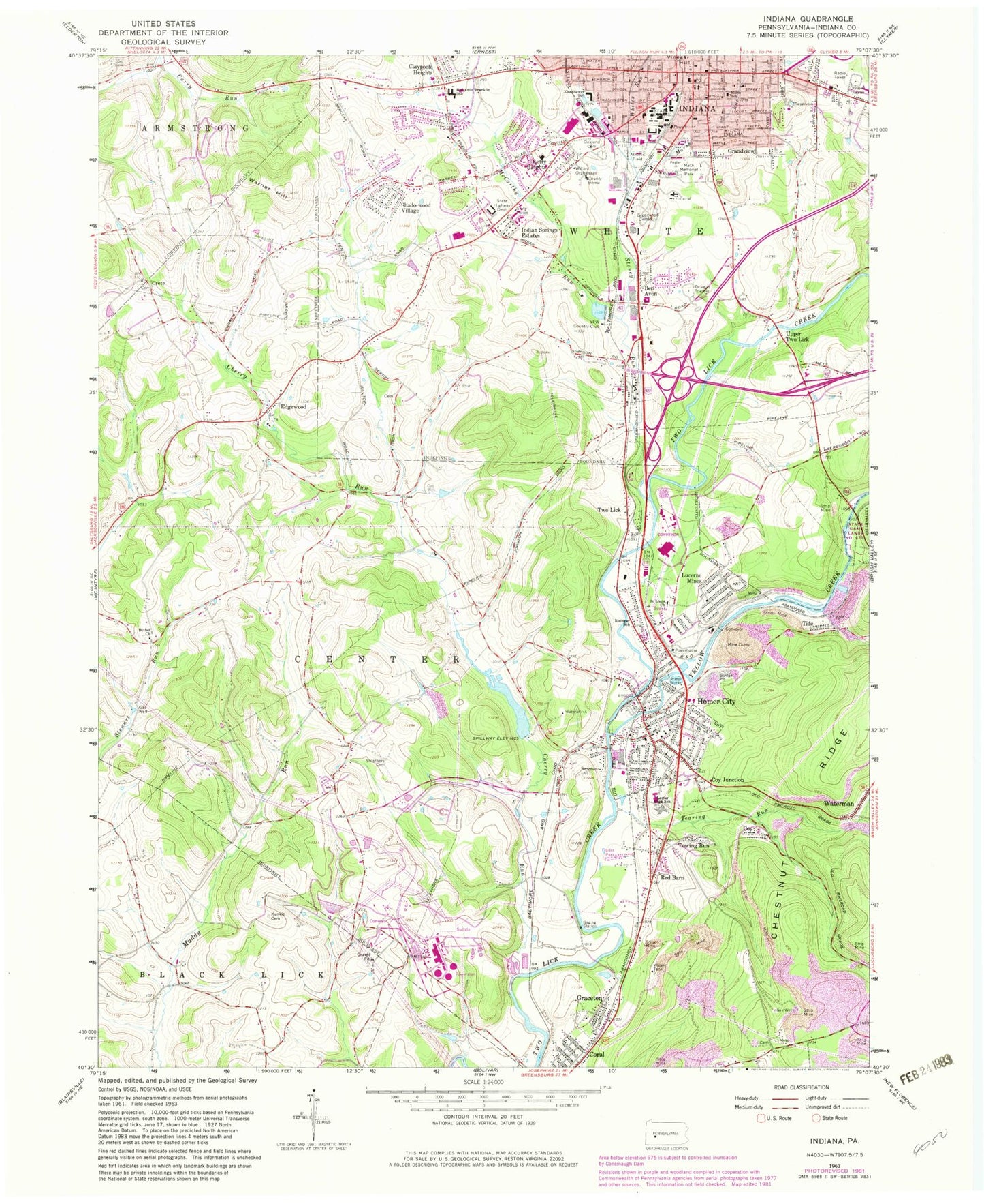 Classic USGS Indiana Pennsylvania 7.5'x7.5' Topo Map Image