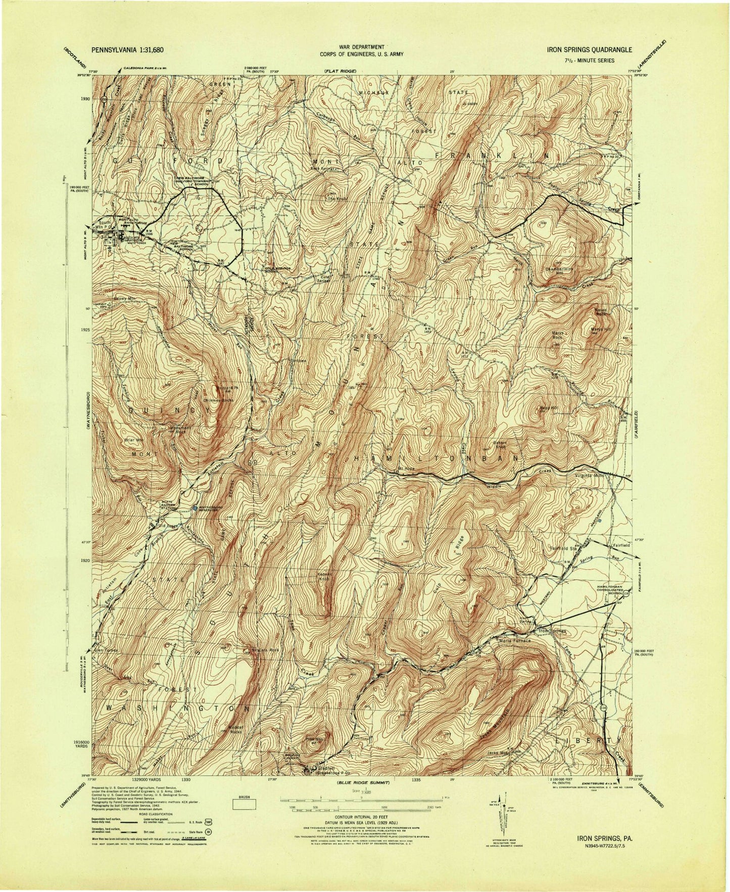 Classic USGS Iron Springs Pennsylvania 7.5'x7.5' Topo Map Image