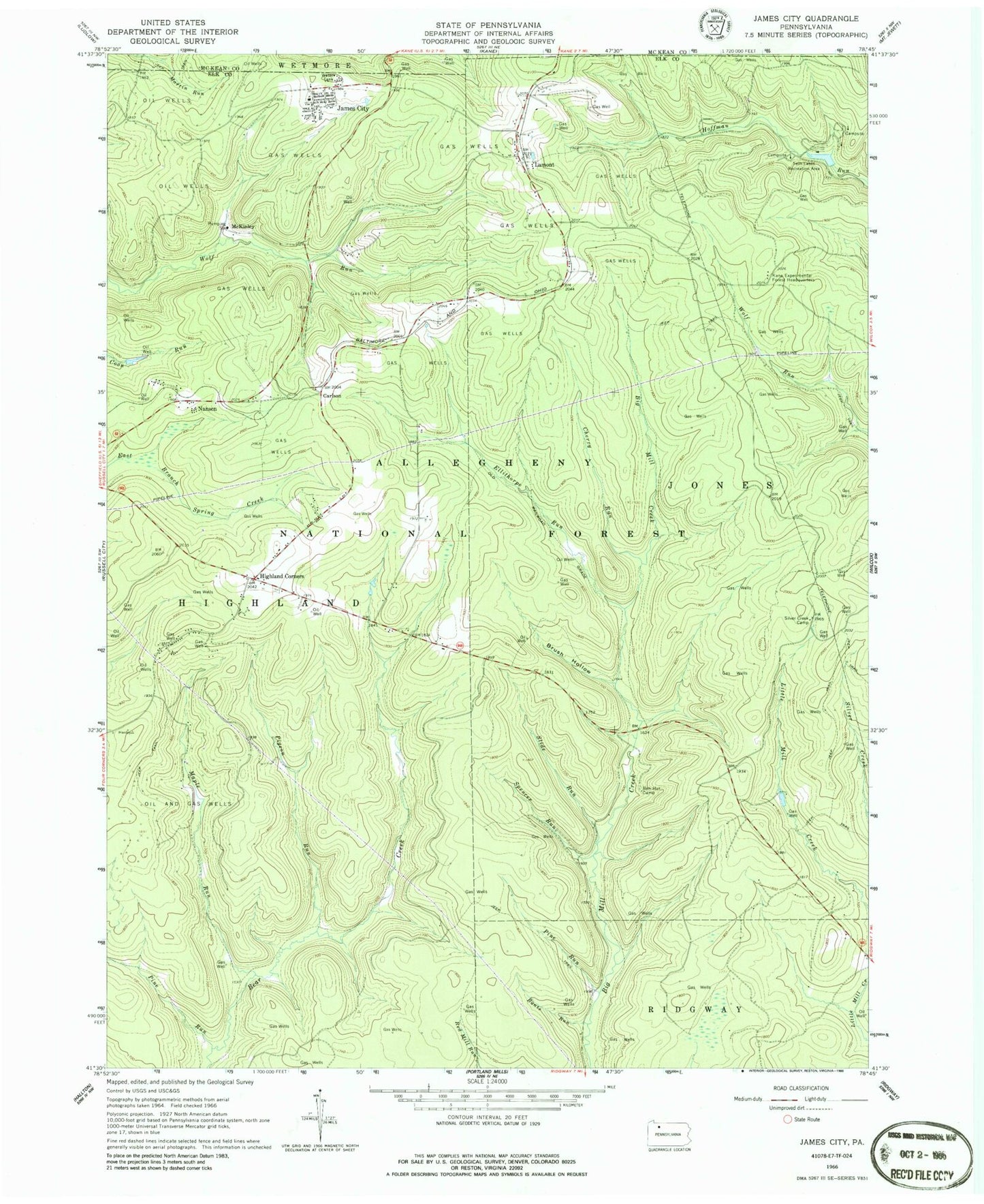 Classic USGS James City Pennsylvania 7.5'x7.5' Topo Map Image