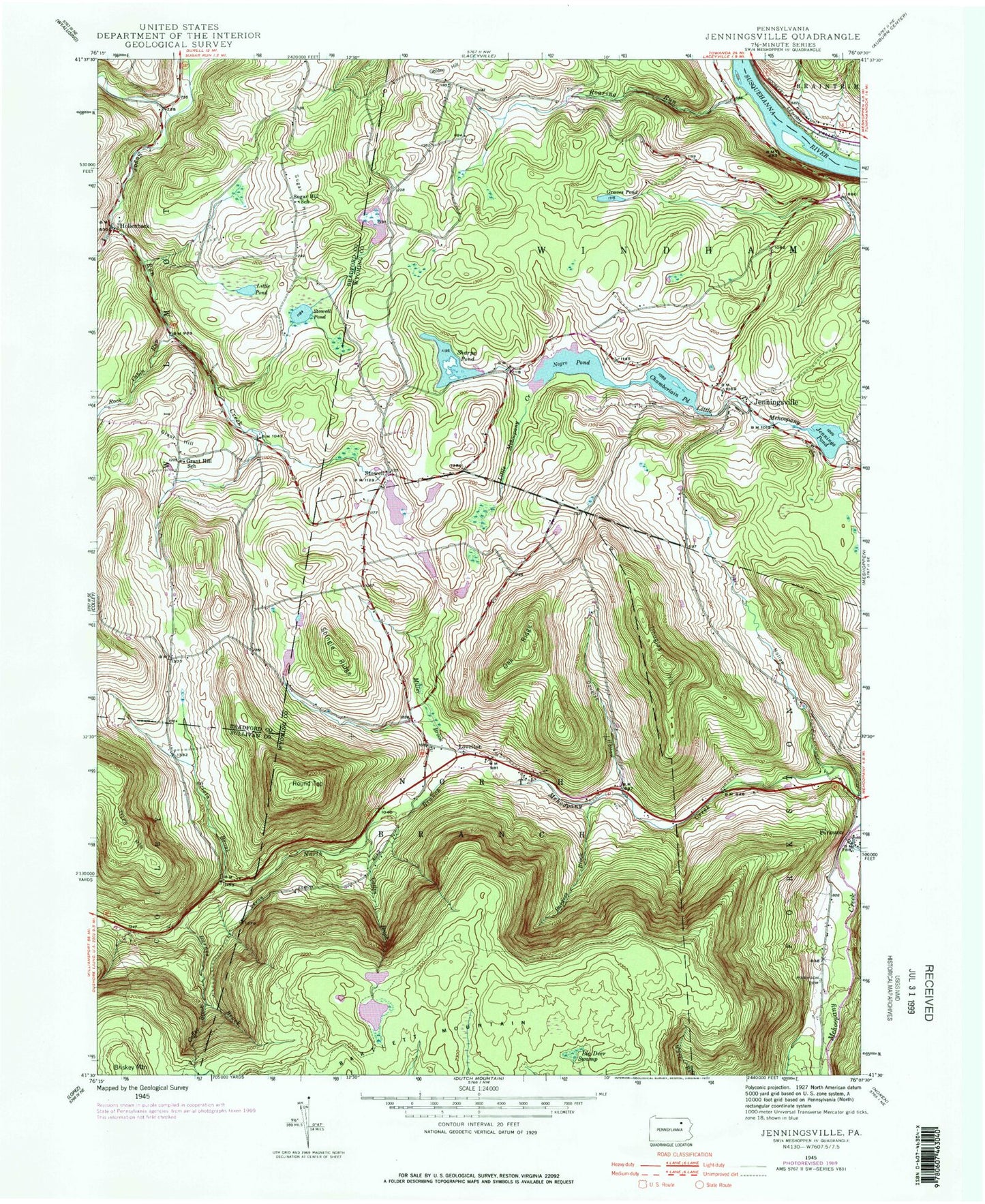 Classic USGS Jenningsville Pennsylvania 7.5'x7.5' Topo Map Image