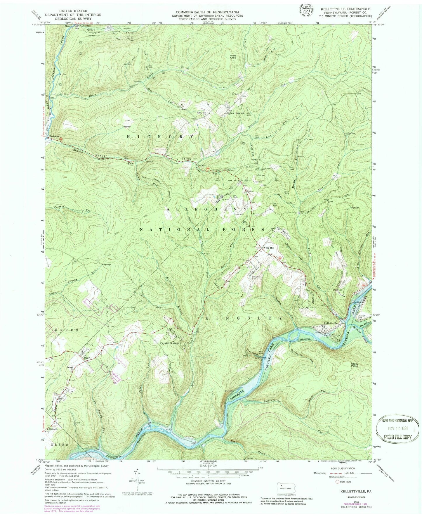 Classic USGS Kellettville Pennsylvania 7.5'x7.5' Topo Map Image