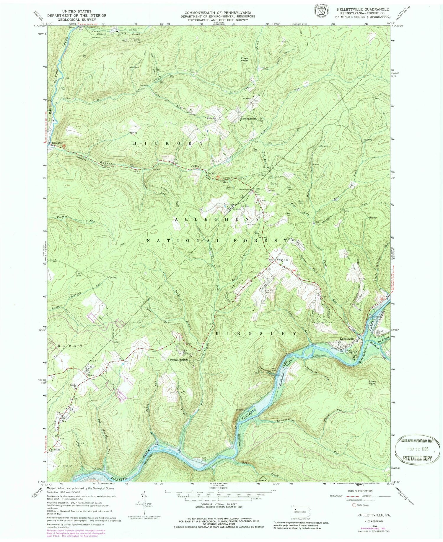 Classic USGS Kellettville Pennsylvania 7.5'x7.5' Topo Map Image