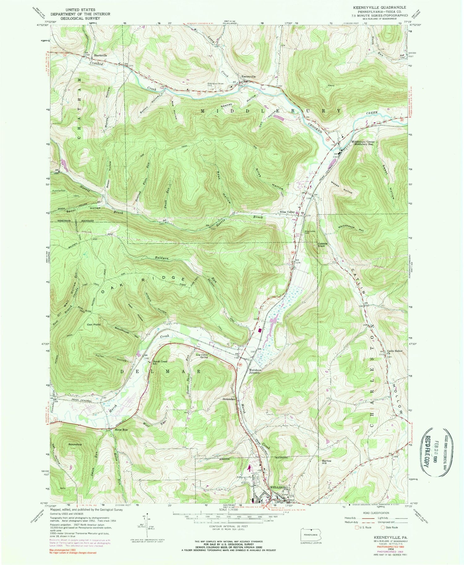 Classic USGS Keeneyville Pennsylvania 7.5'x7.5' Topo Map Image