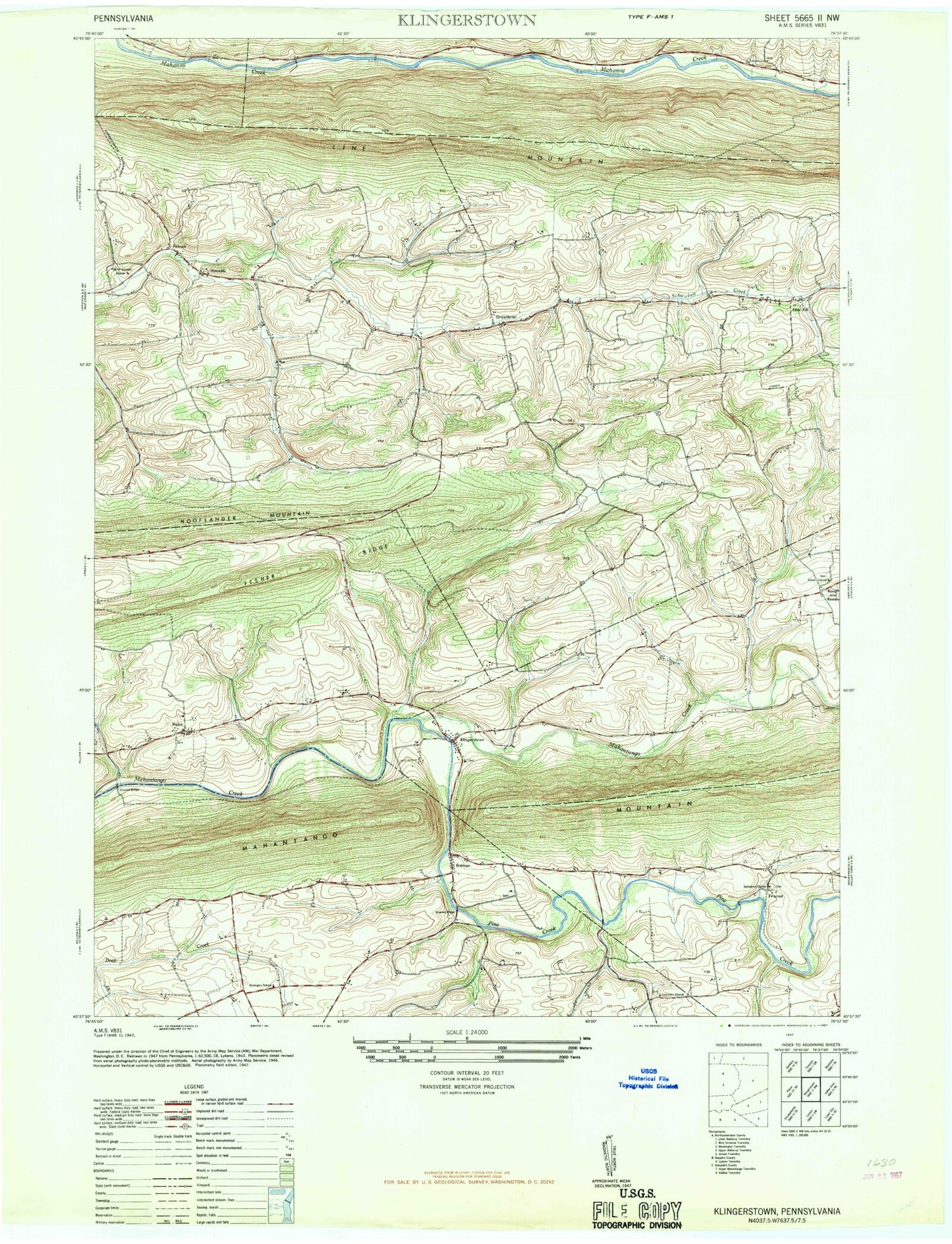 Classic USGS Klingerstown Pennsylvania 7.5'x7.5' Topo Map Image