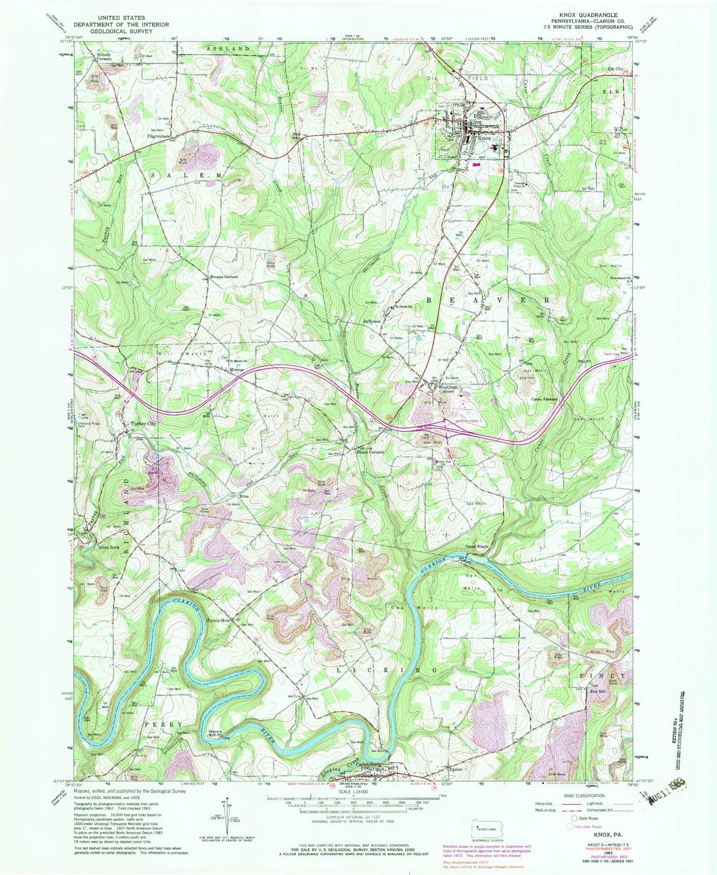 Classic USGS Knox Pennsylvania 7.5'x7.5' Topo Map Image