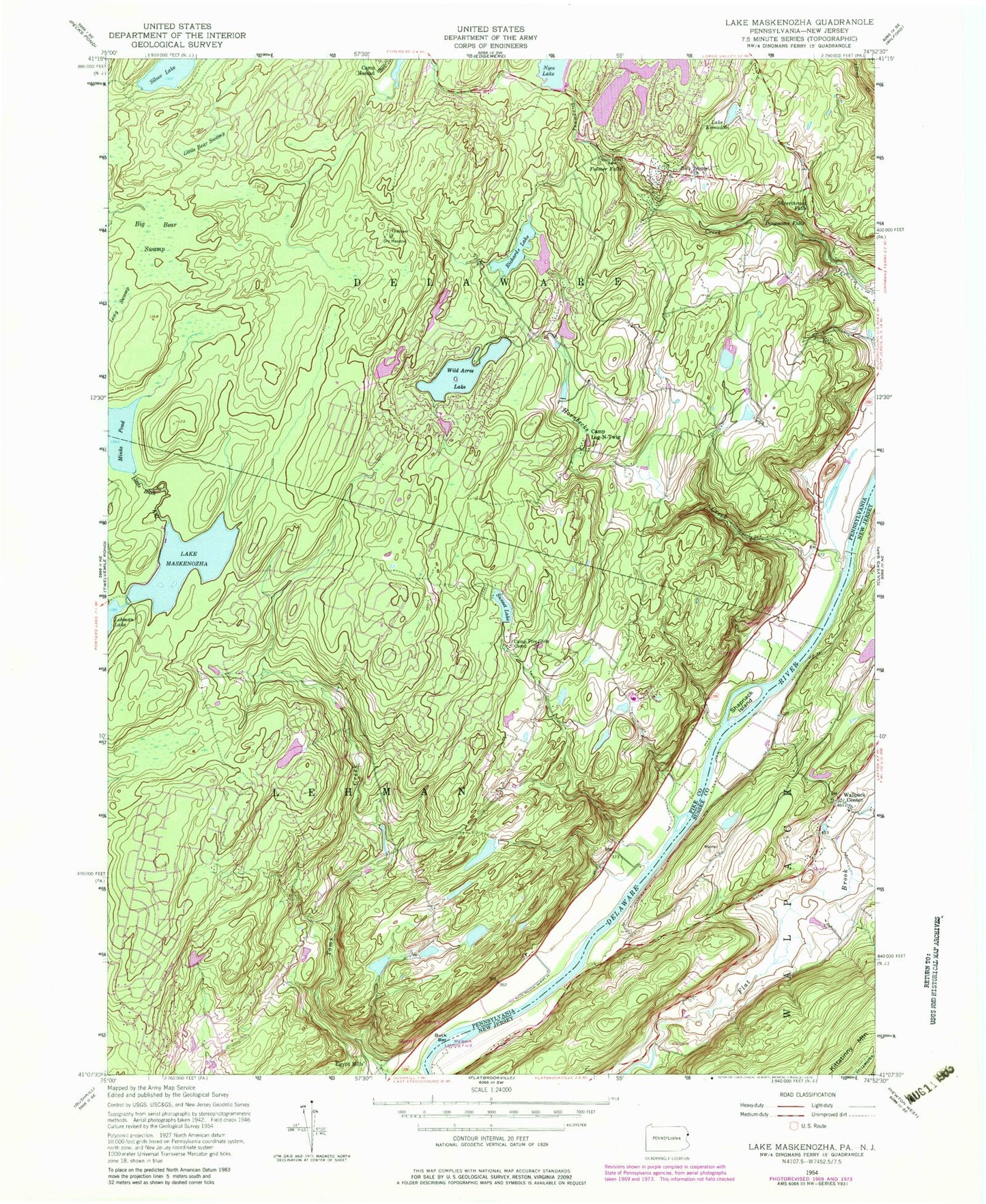 Classic USGS Lake Maskenozha Pennsylvania 7.5'x7.5' Topo Map Image