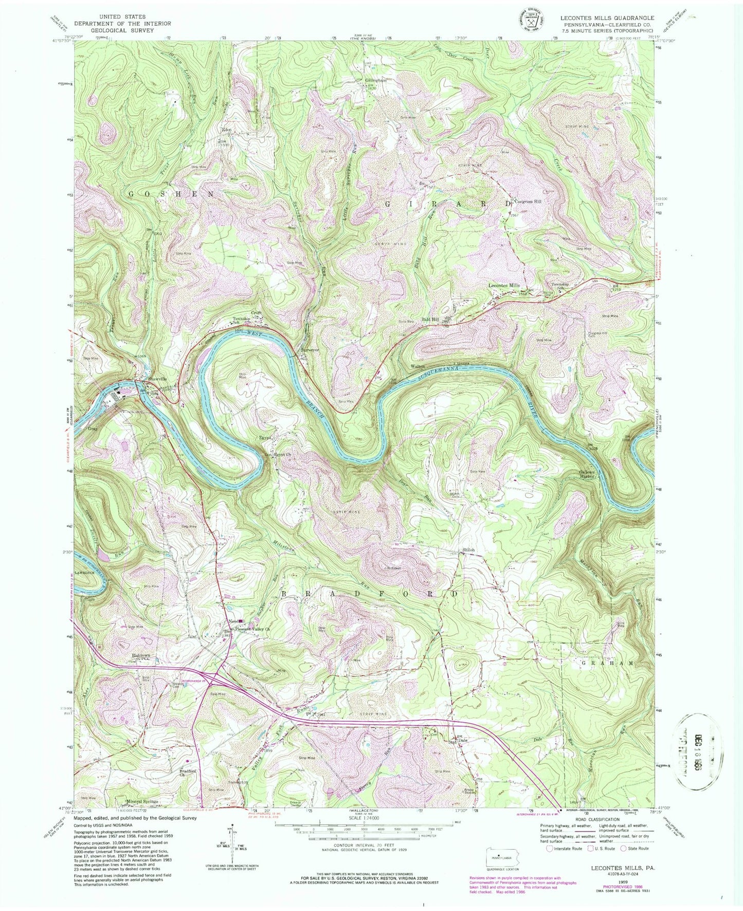 Classic USGS Lecontes Mills Pennsylvania 7.5'x7.5' Topo Map Image