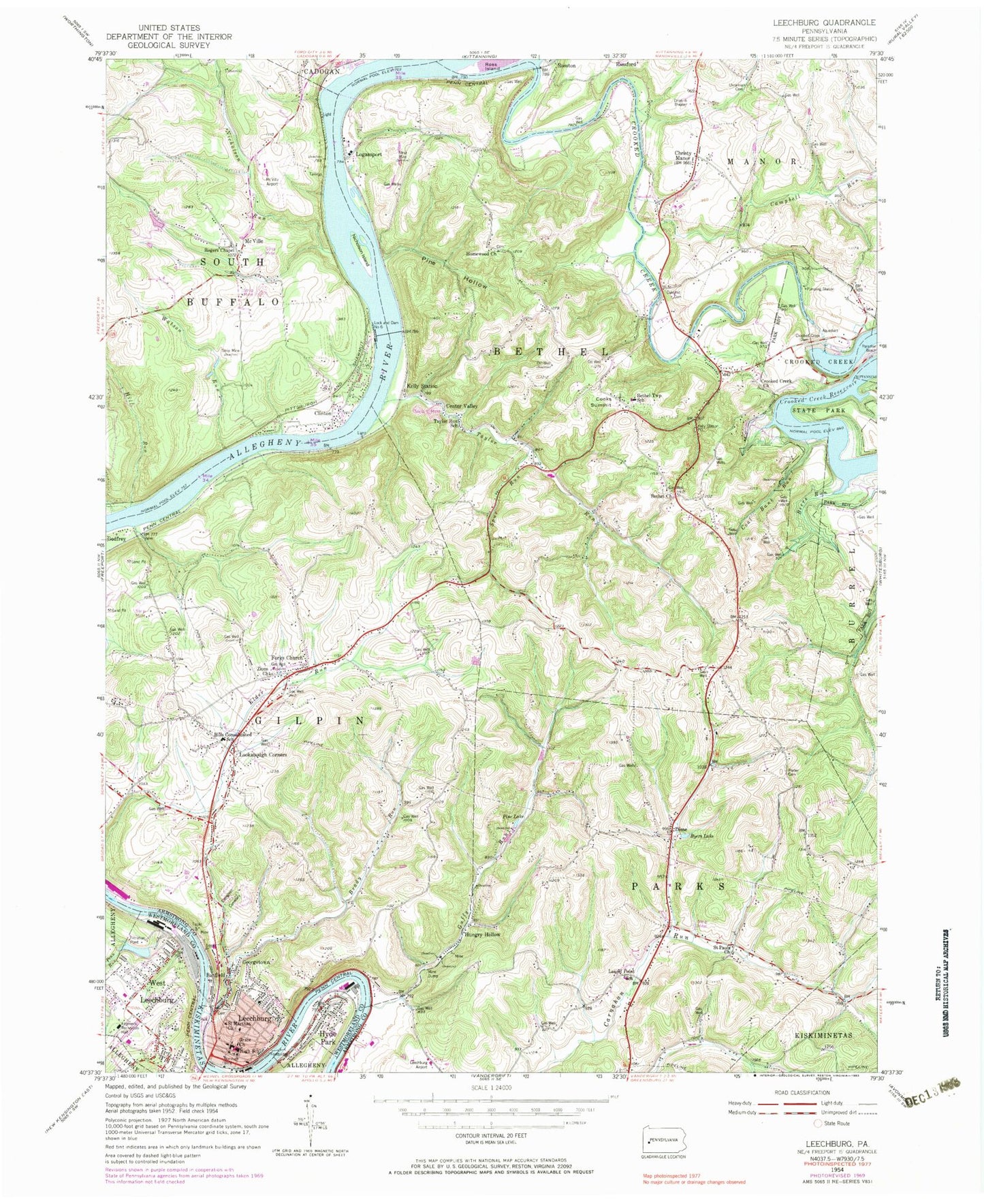 Classic USGS Leechburg Pennsylvania 7.5'x7.5' Topo Map Image
