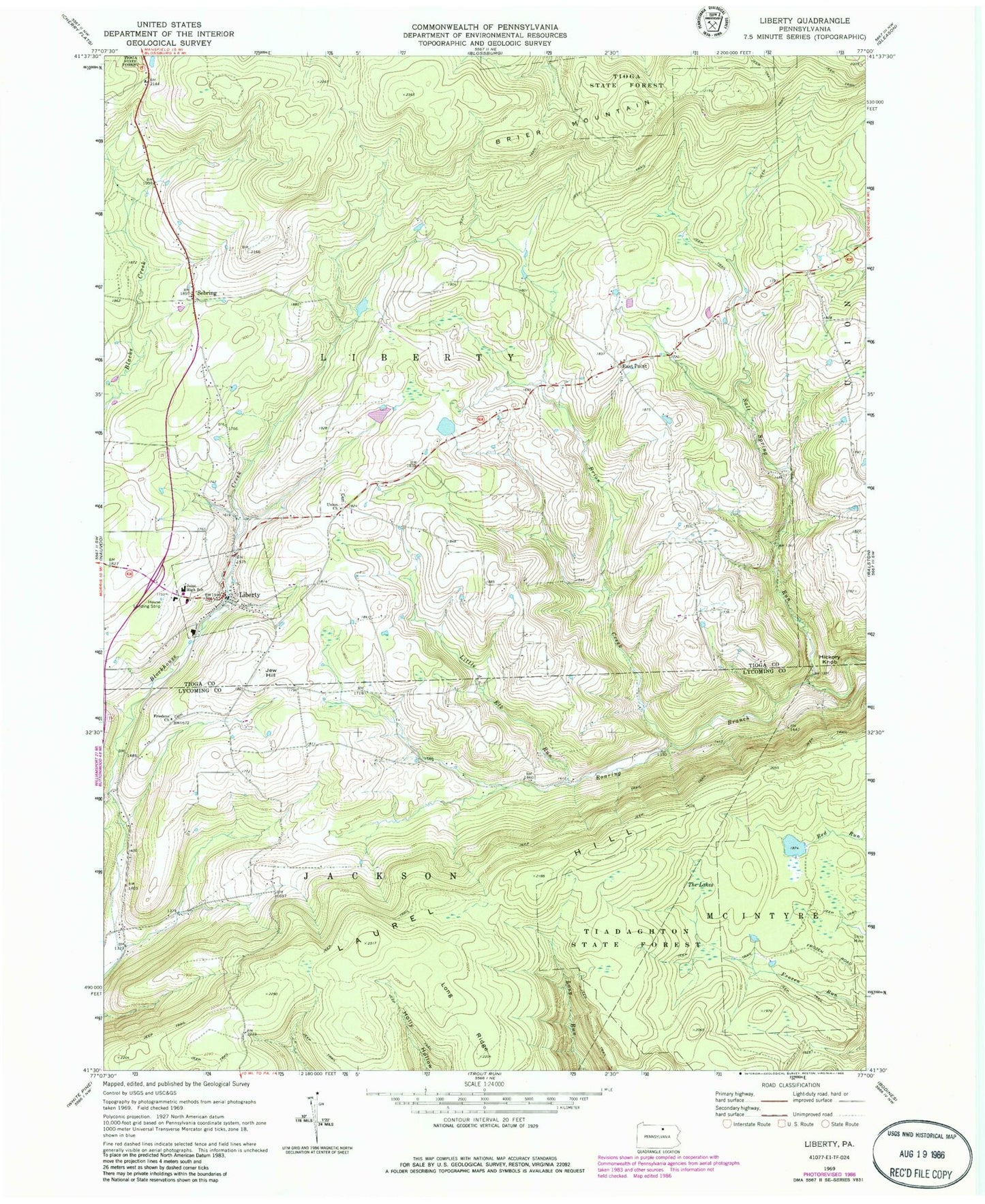 Classic USGS Liberty Pennsylvania 7.5'x7.5' Topo Map Image