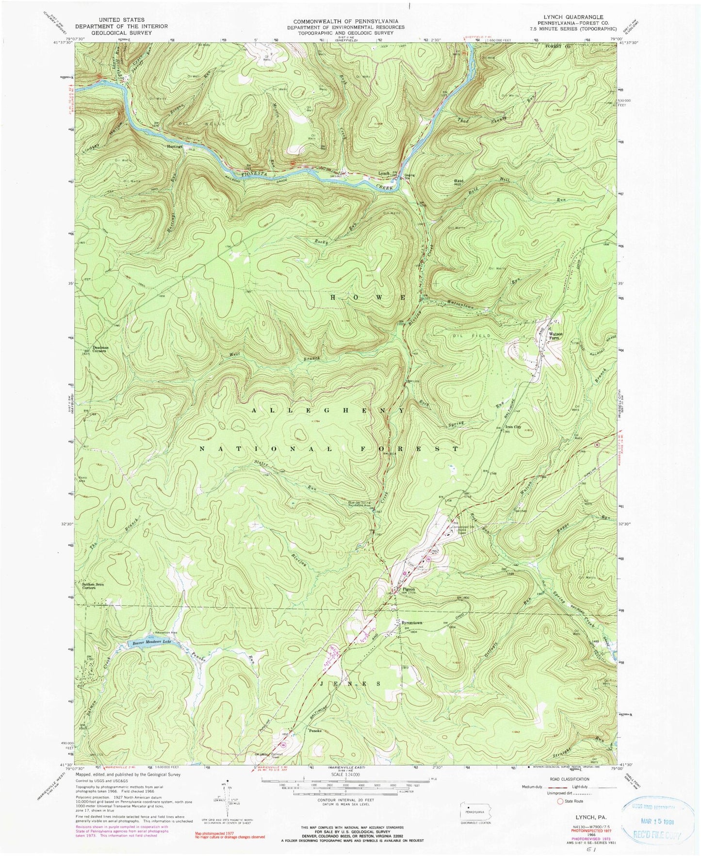 Classic USGS Lynch Pennsylvania 7.5'x7.5' Topo Map Image