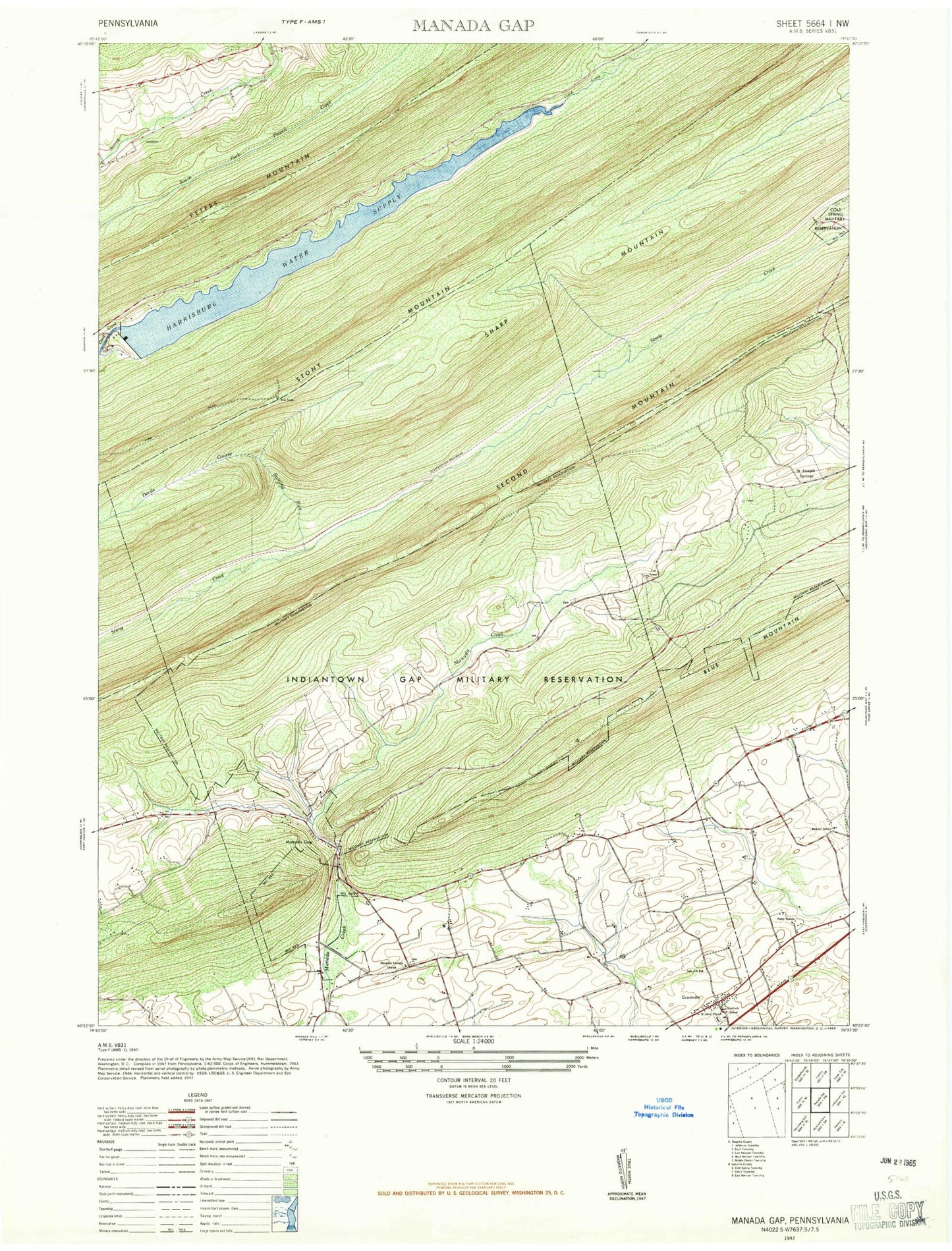 Classic USGS Grantville Pennsylvania 7.5'x7.5' Topo Map Image