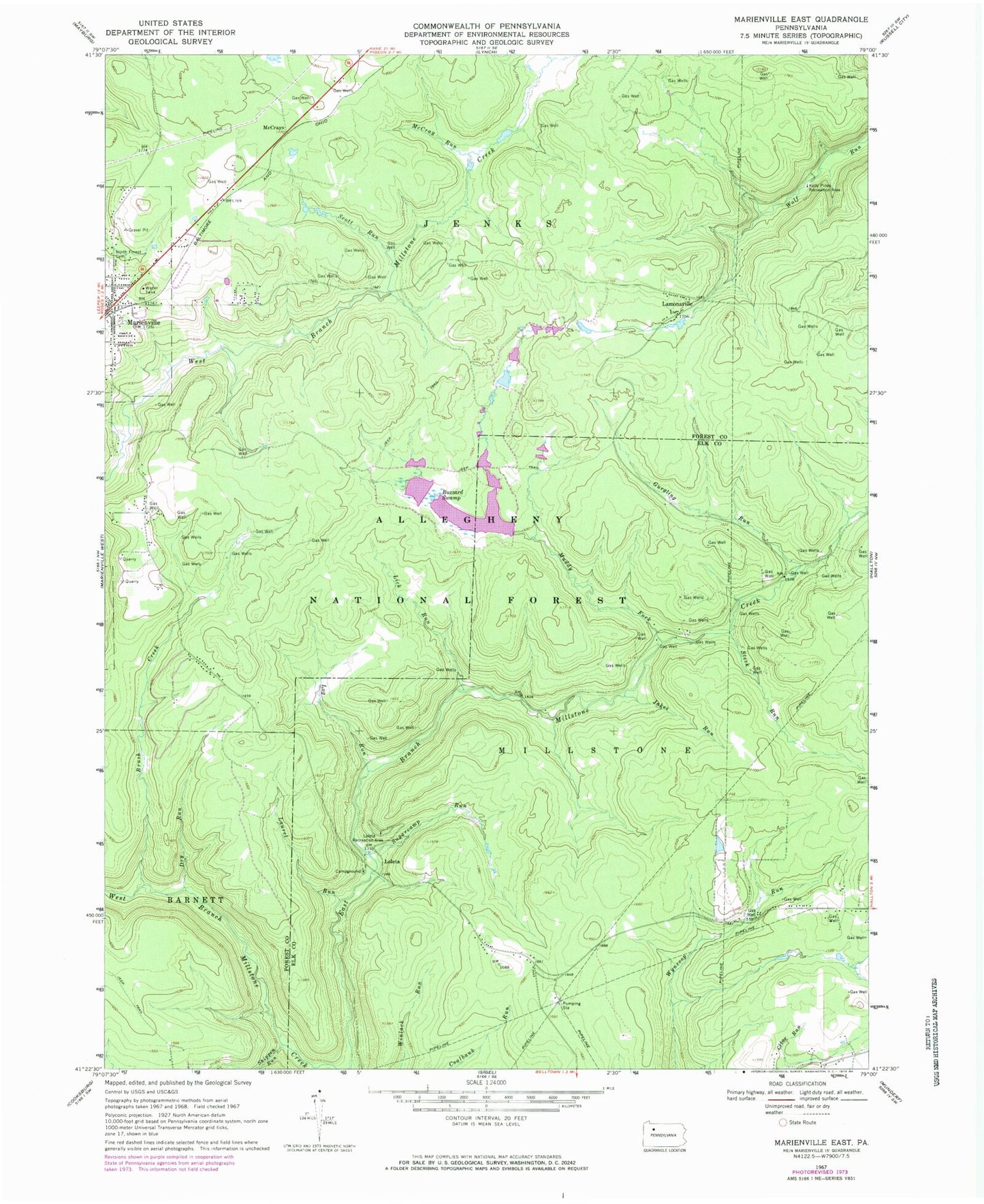 Classic USGS Marienville East Pennsylvania 7.5'x7.5' Topo Map Image