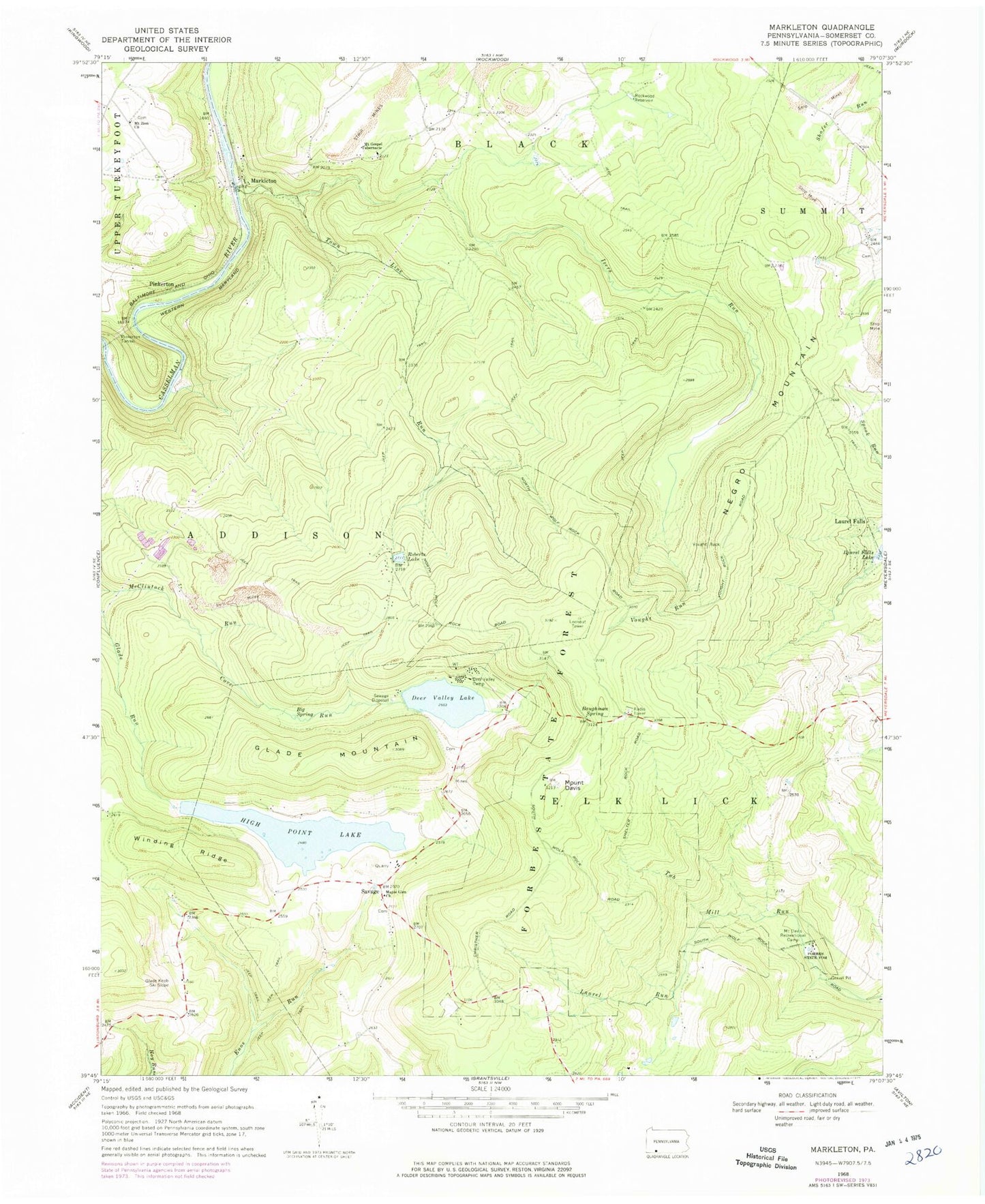 Classic USGS Markleton Pennsylvania 7.5'x7.5' Topo Map Image