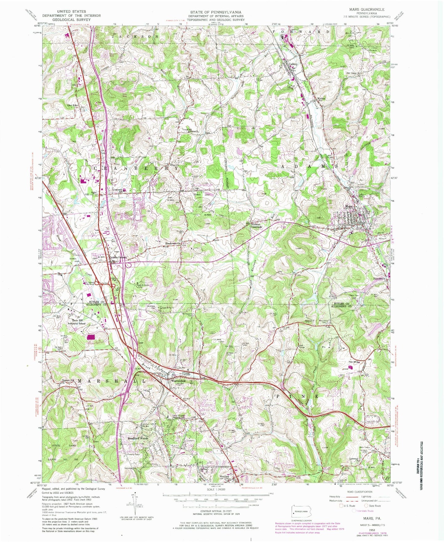 Classic USGS Mars Pennsylvania 7.5'x7.5' Topo Map Image