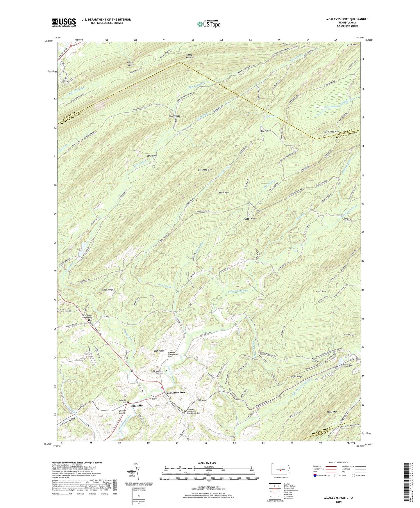 McAlevys Fort Pennsylvania US Topo Map Image