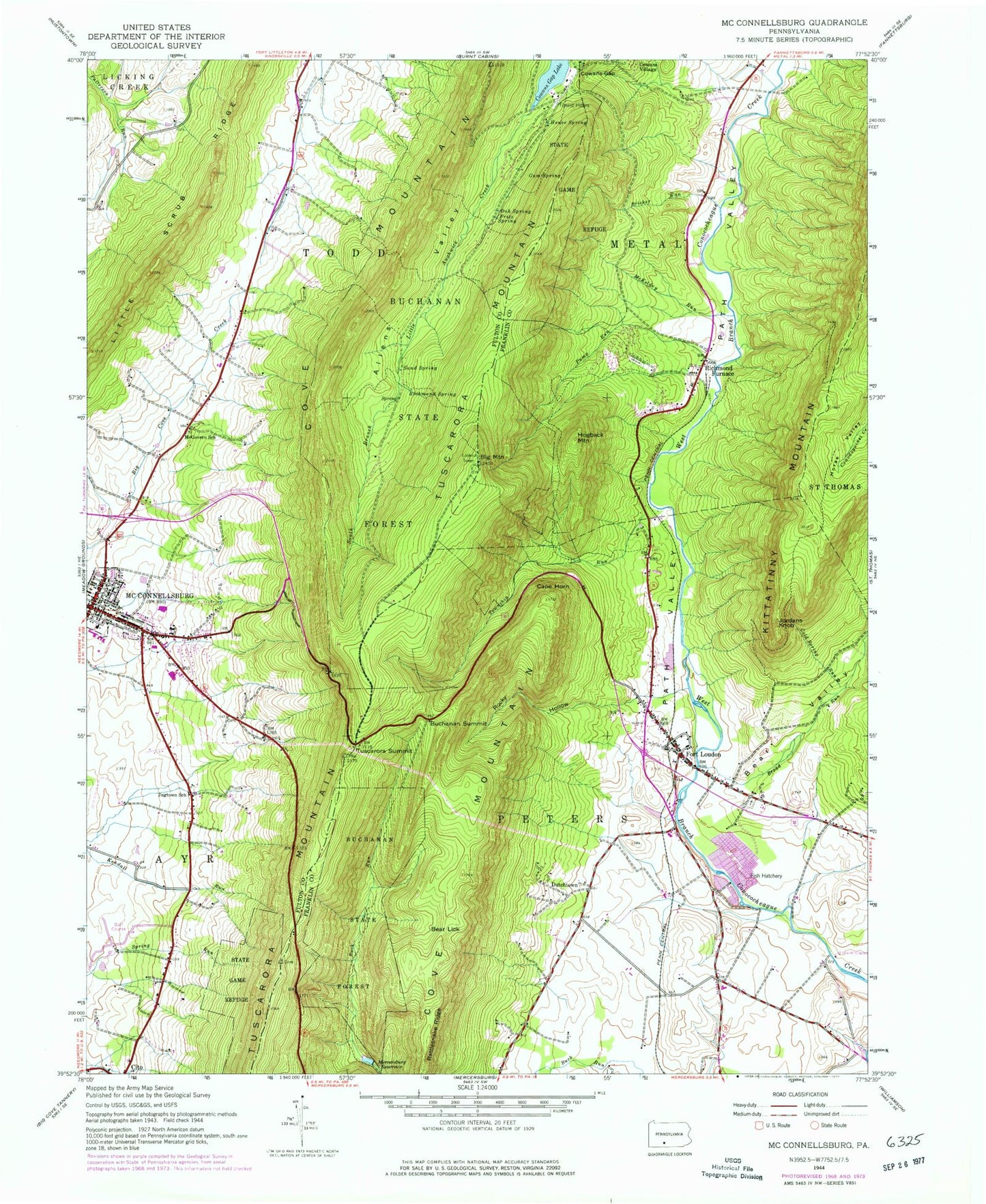 Classic USGS McConnellsburg Pennsylvania 7.5'x7.5' Topo Map Image