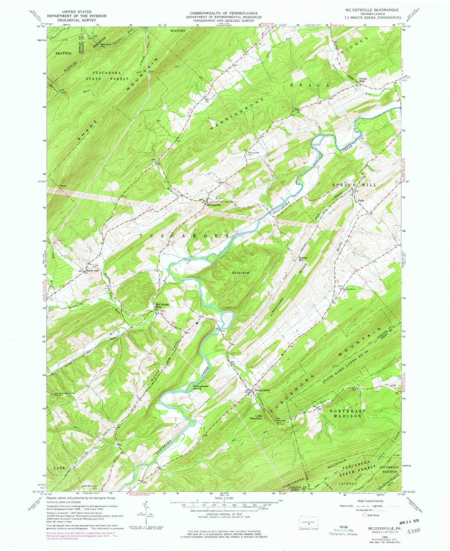 Classic USGS McCoysville Pennsylvania 7.5'x7.5' Topo Map Image